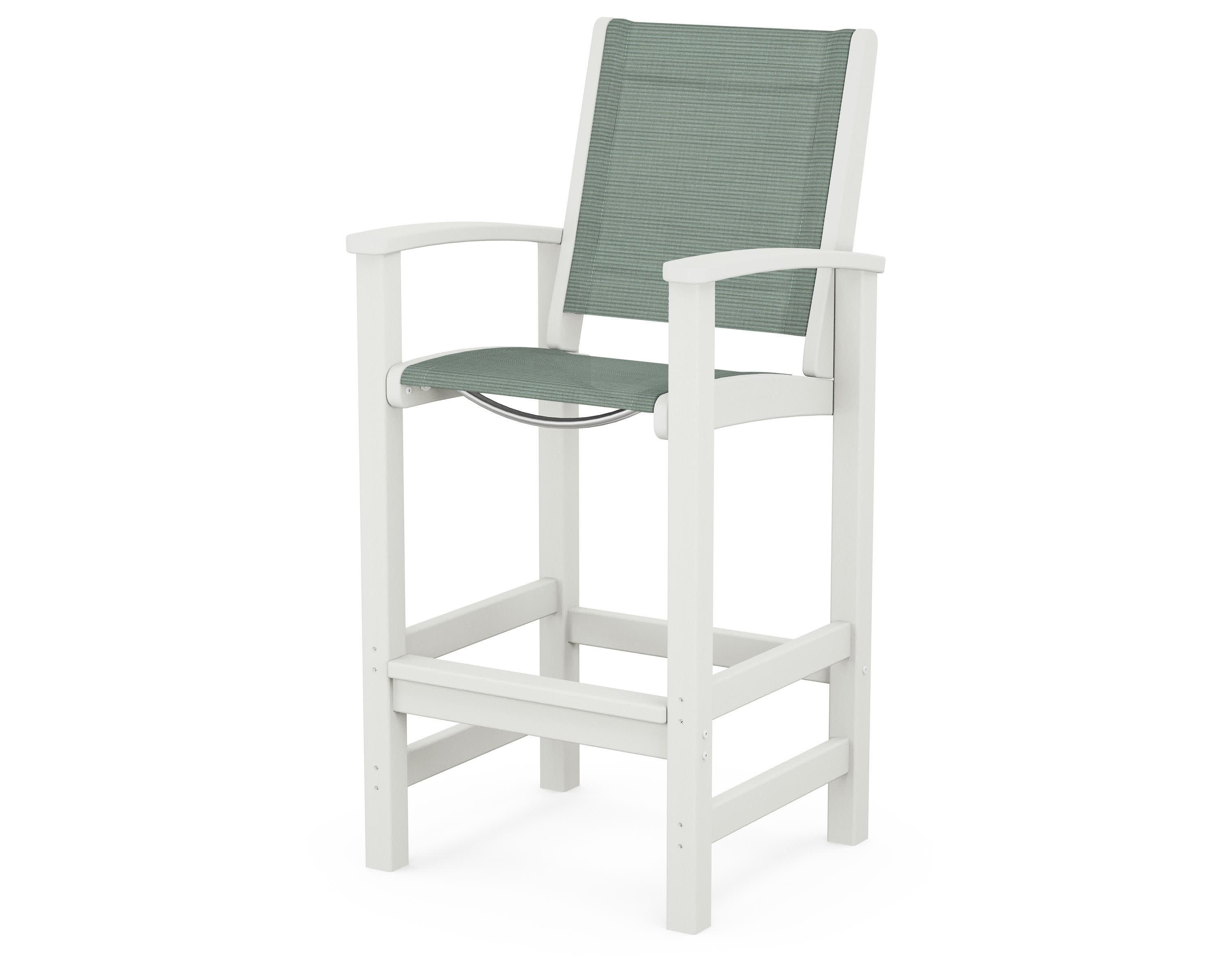 Coastal Bar Chair in Vintage White / Dupioni Sea Mist Sling