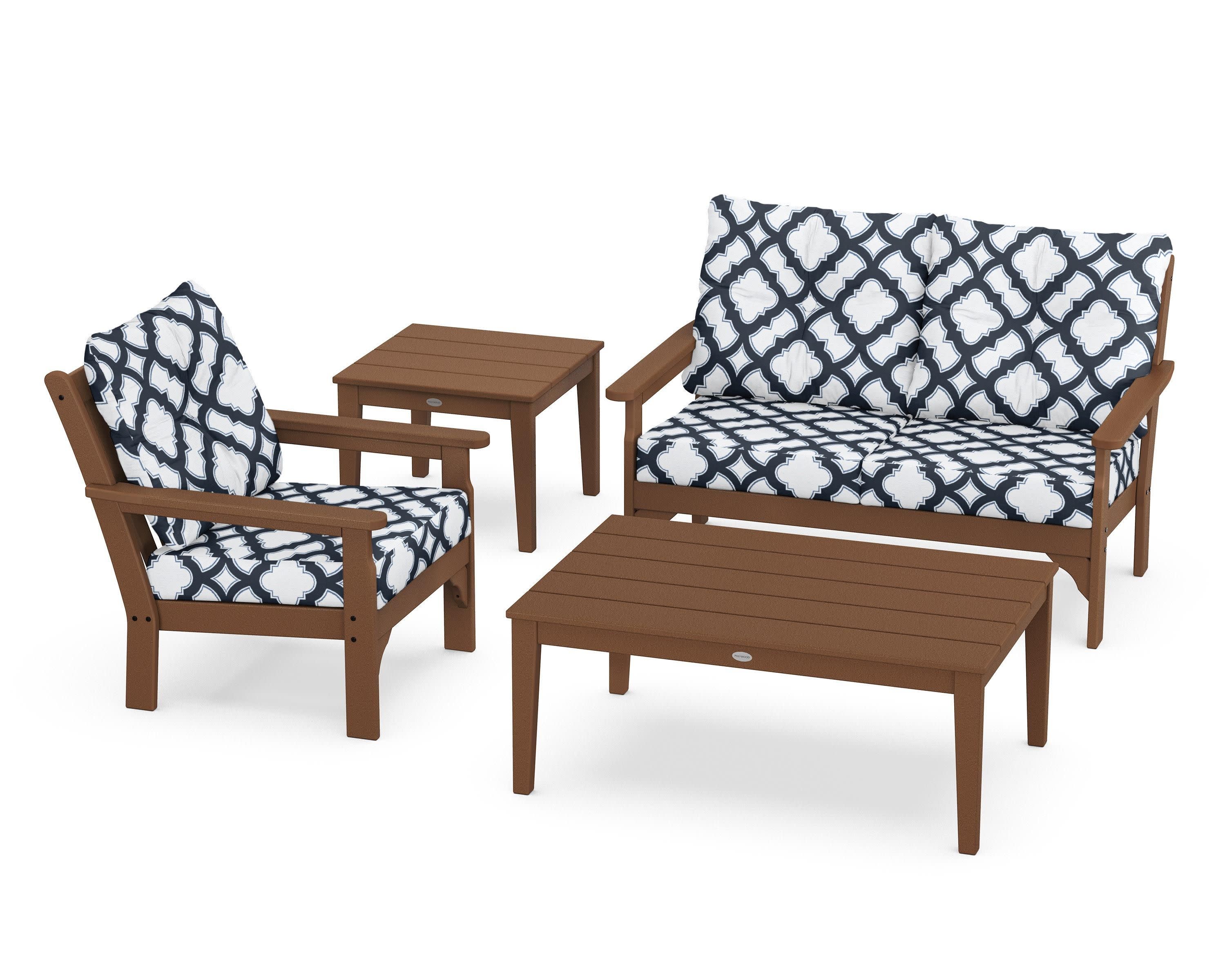 Vineyard 4-Piece Deep Seating Set in Teak / Trellis Marine Indigo