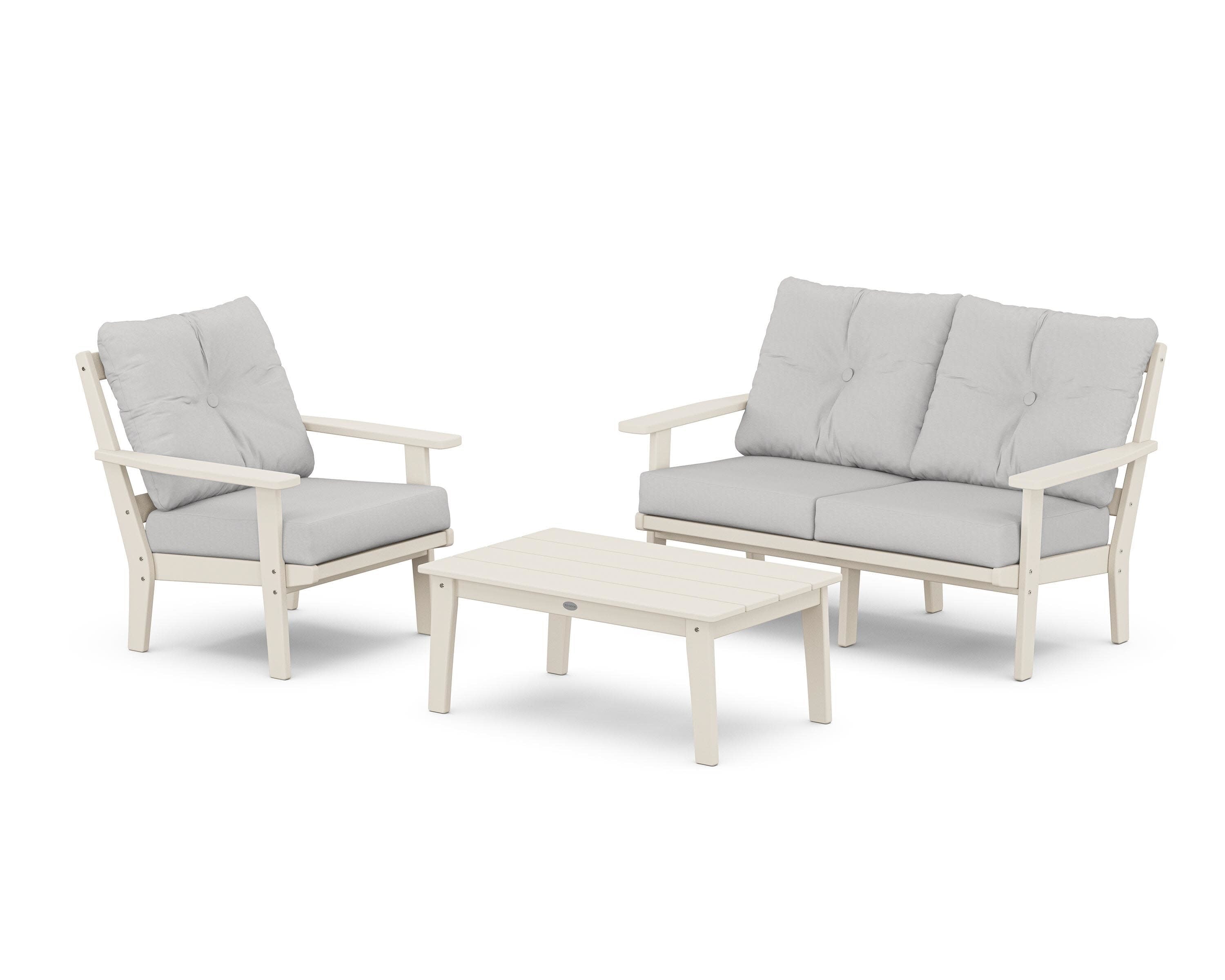 Oxford 3-Piece Deep Seating Set with Loveseat in Sand / Diamond in the Rough