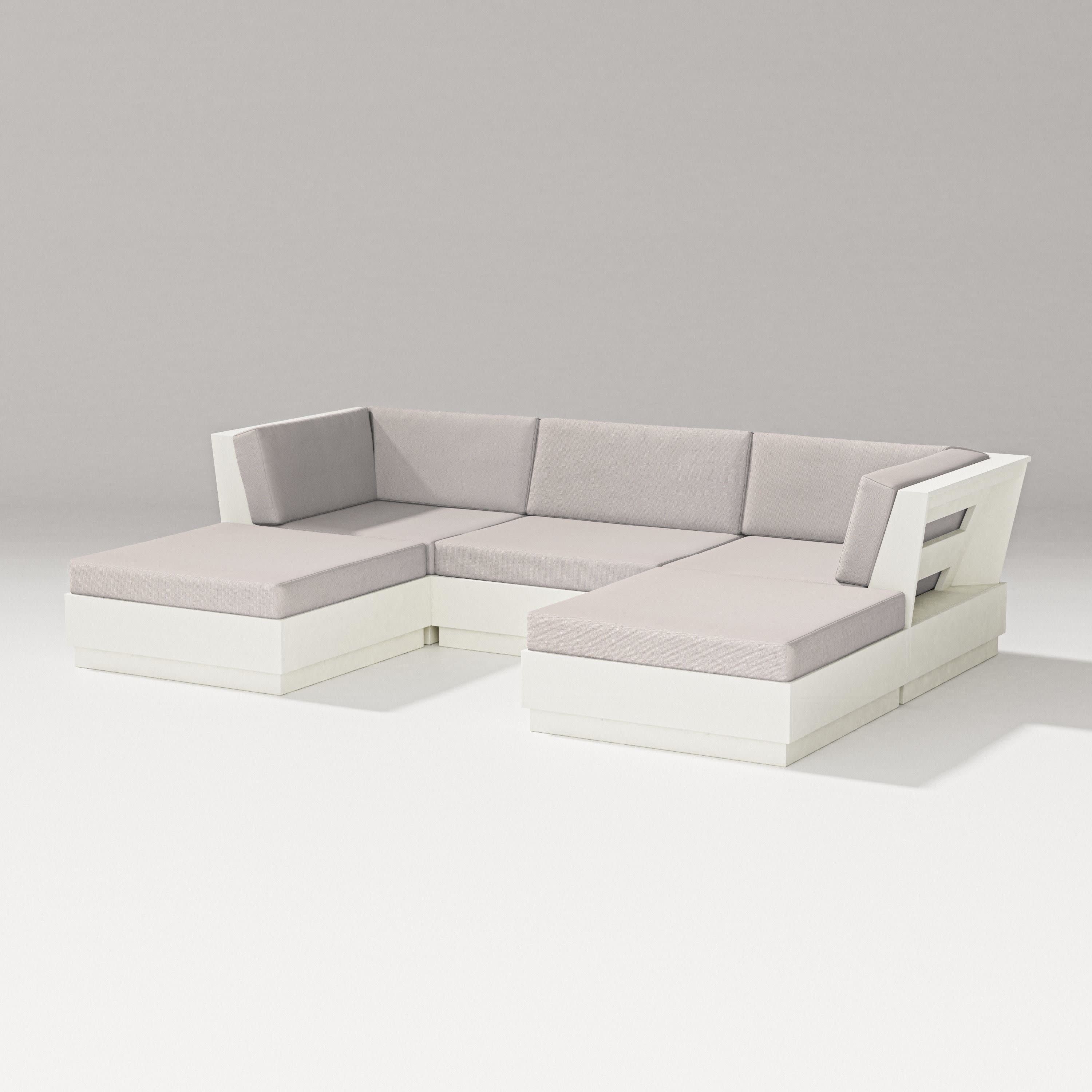 Elevate Double Chaise Sectional in Vintage White / Dune Burlap