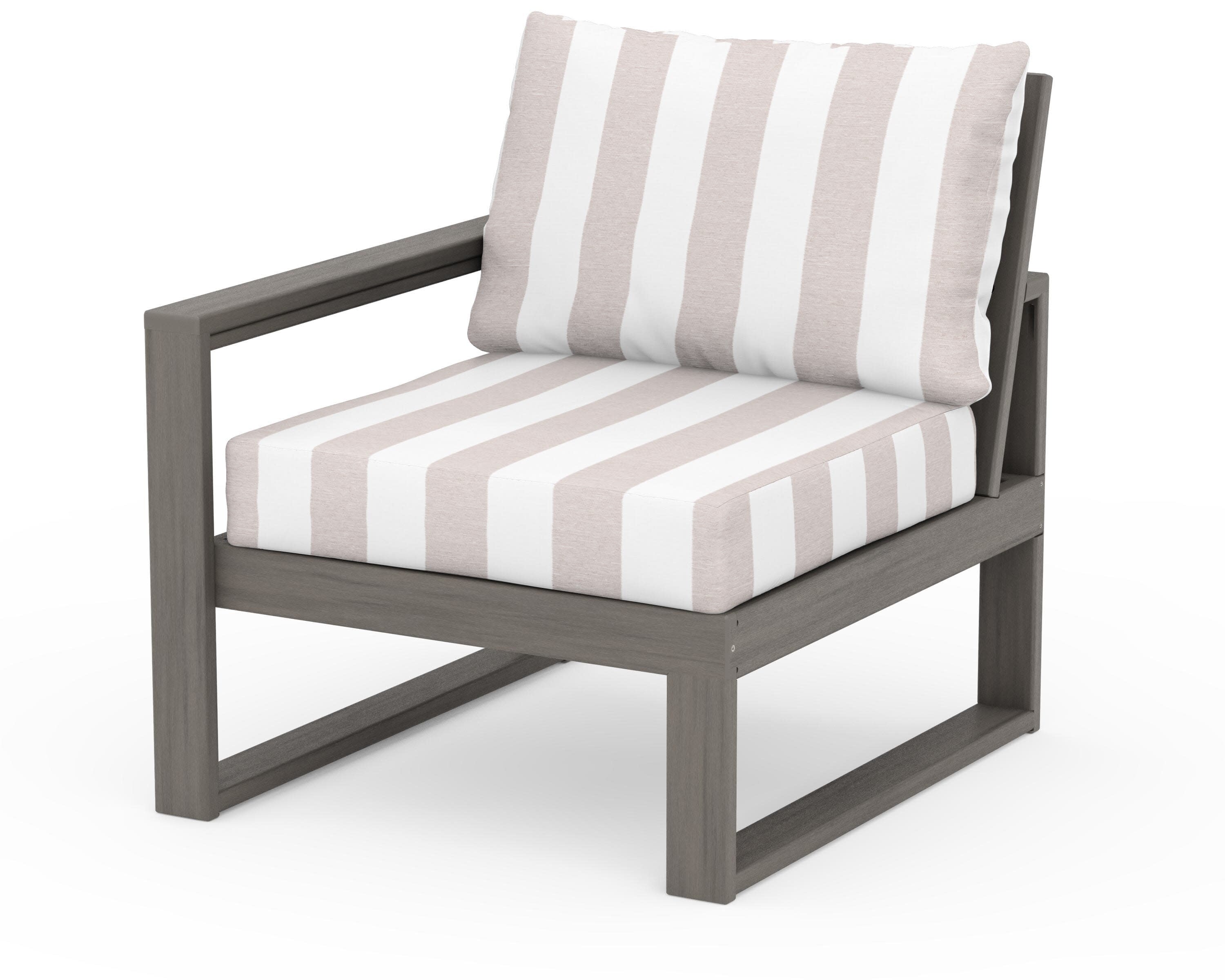 EDGE Modular Left Arm Chair in Driftwood / Cabana Stripe Dune Burlap