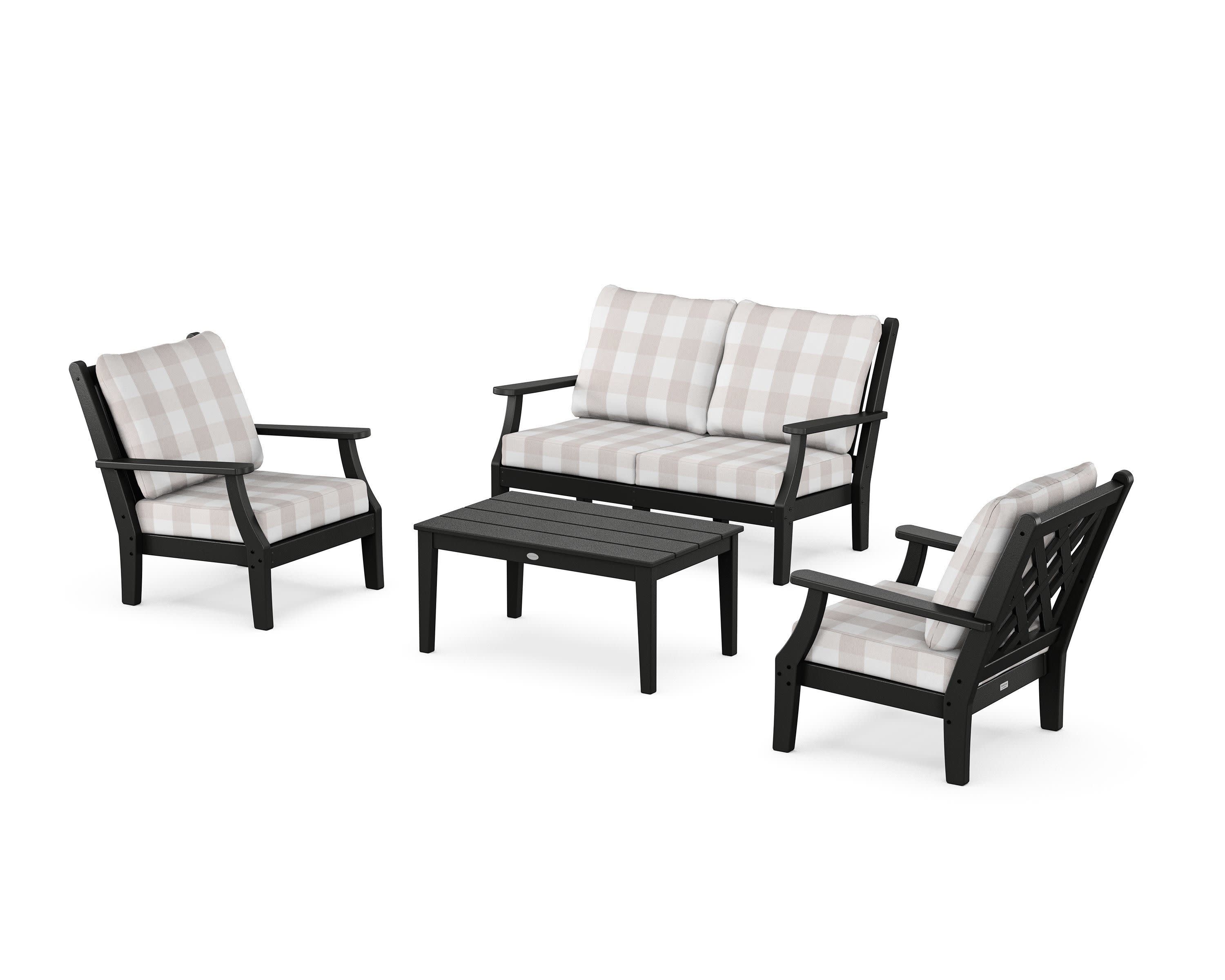 Wovendale 4-Piece Deep Seating Set with Loveseat in Black / Buffalo Plaid Dune Burlap