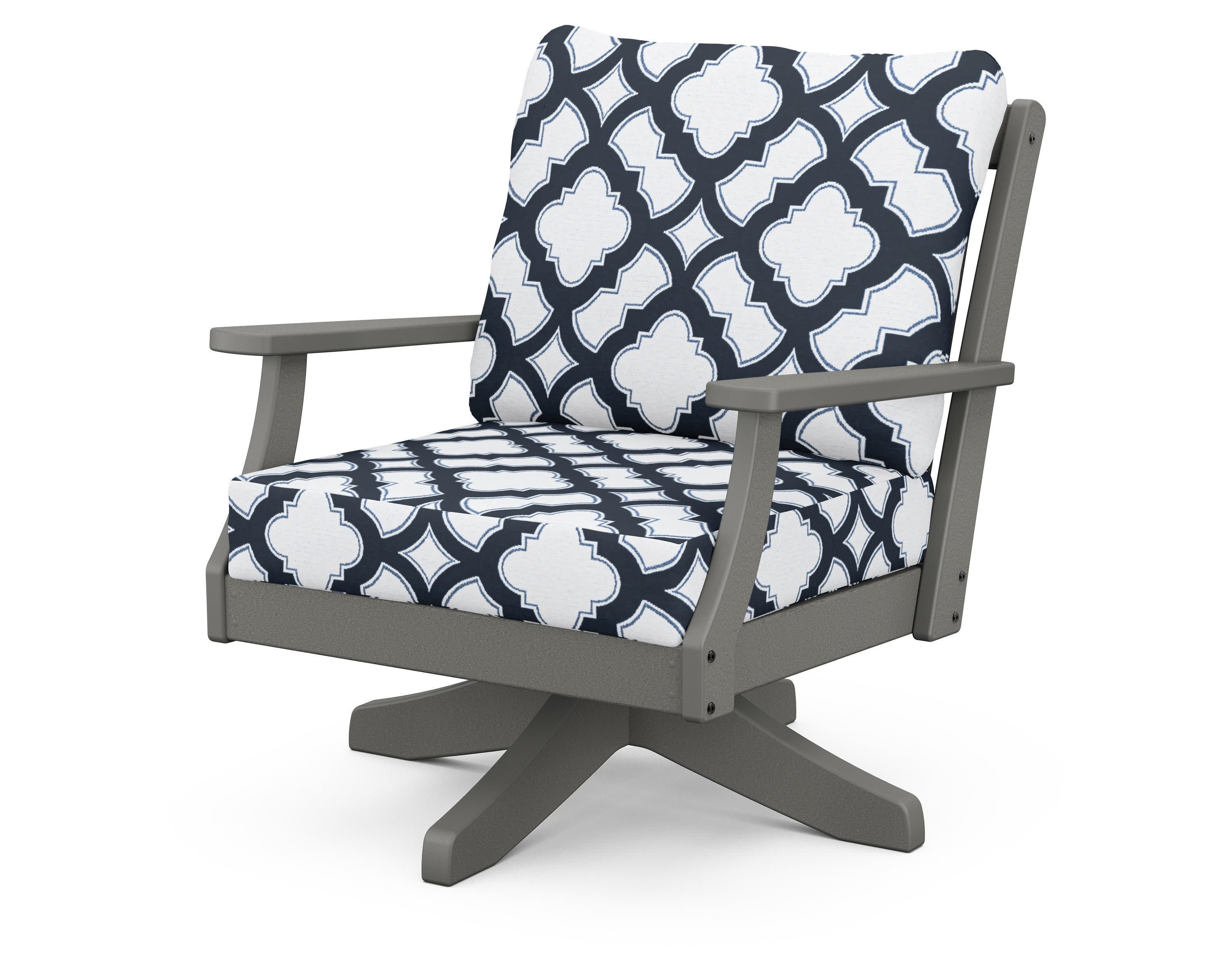 Braxton Deep Seating Swivel Chair in Slate Grey / Trellis Marine Indigo