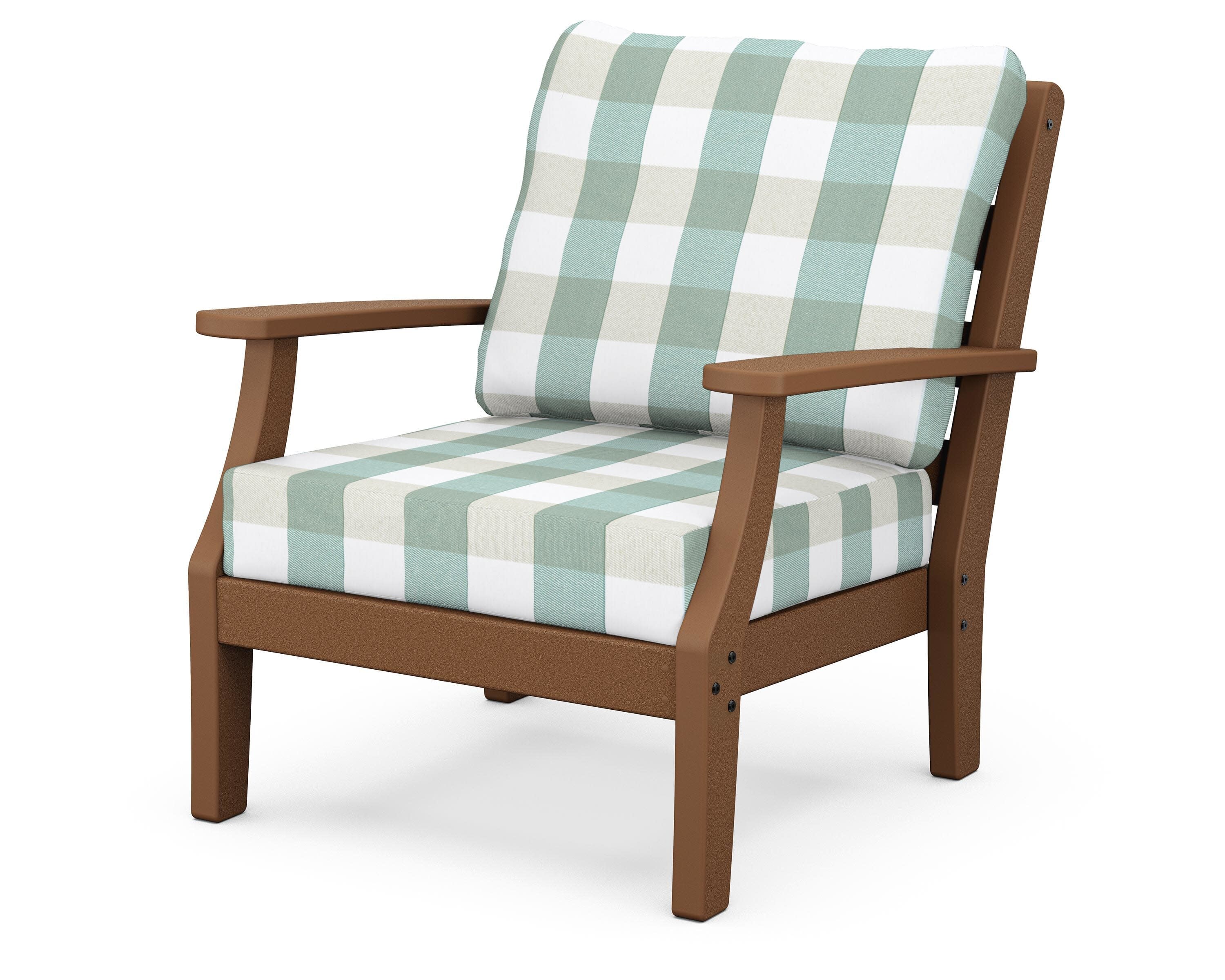 Chesapeake Deep Seating Chair in Teak / Buffalo Plaid Glacier Spa