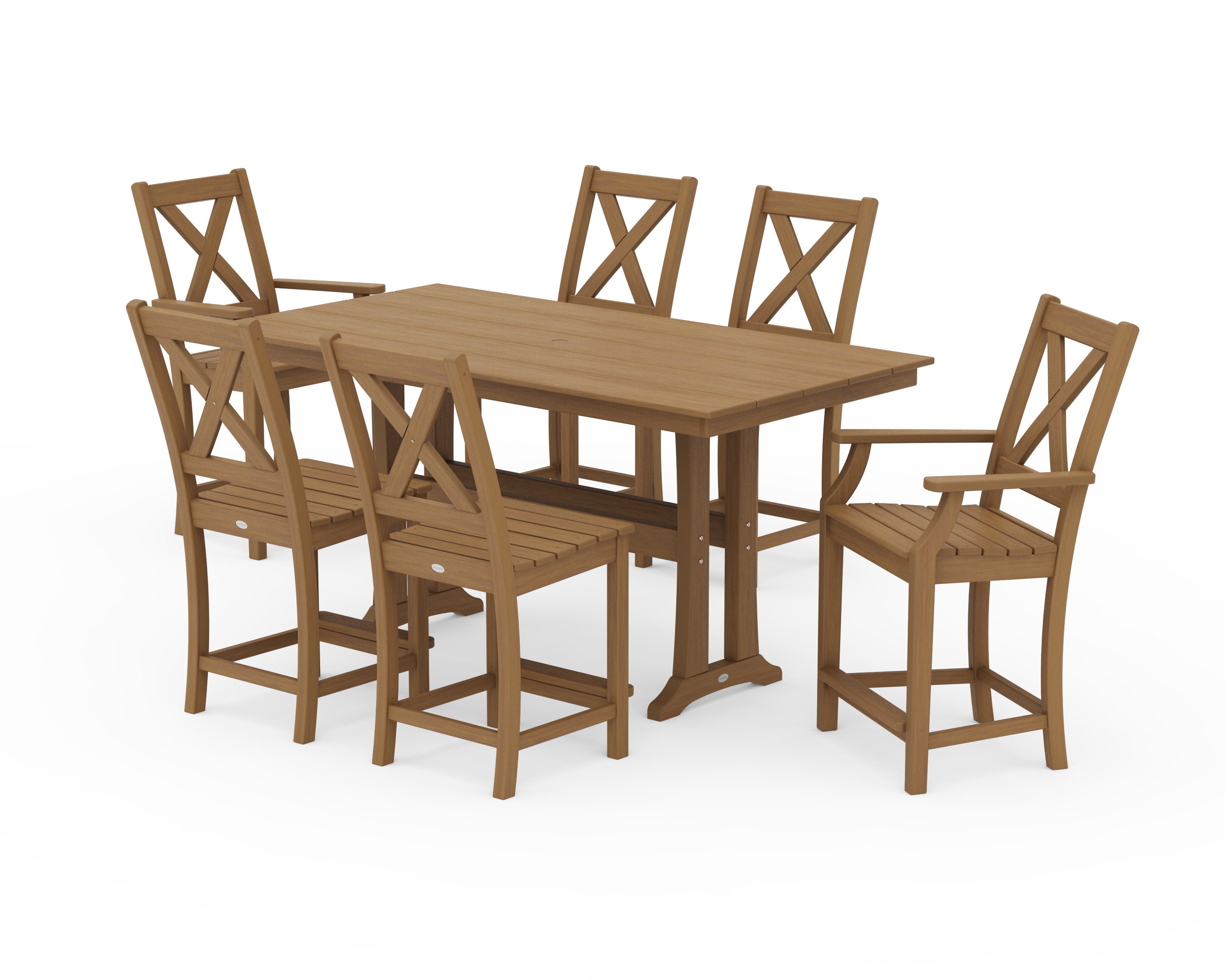 Braxton 7-Piece Farmhouse Trestle Counter Set in Natural