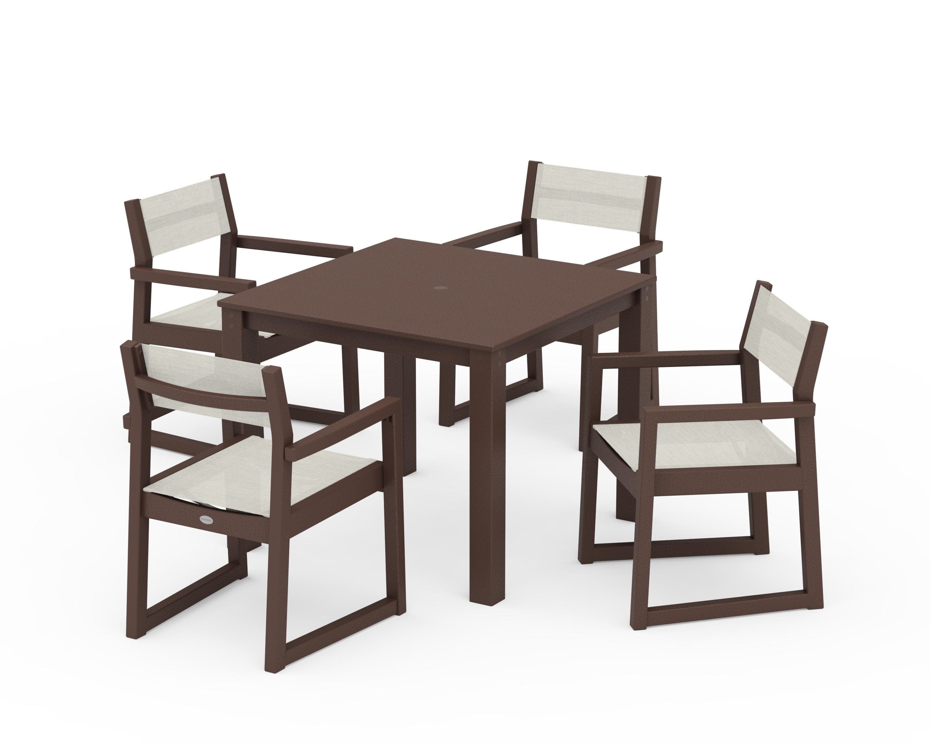 EDGE Sling Arm Chair 5-Piece Parsons Dining Set in Mahogany / Parchment Sling