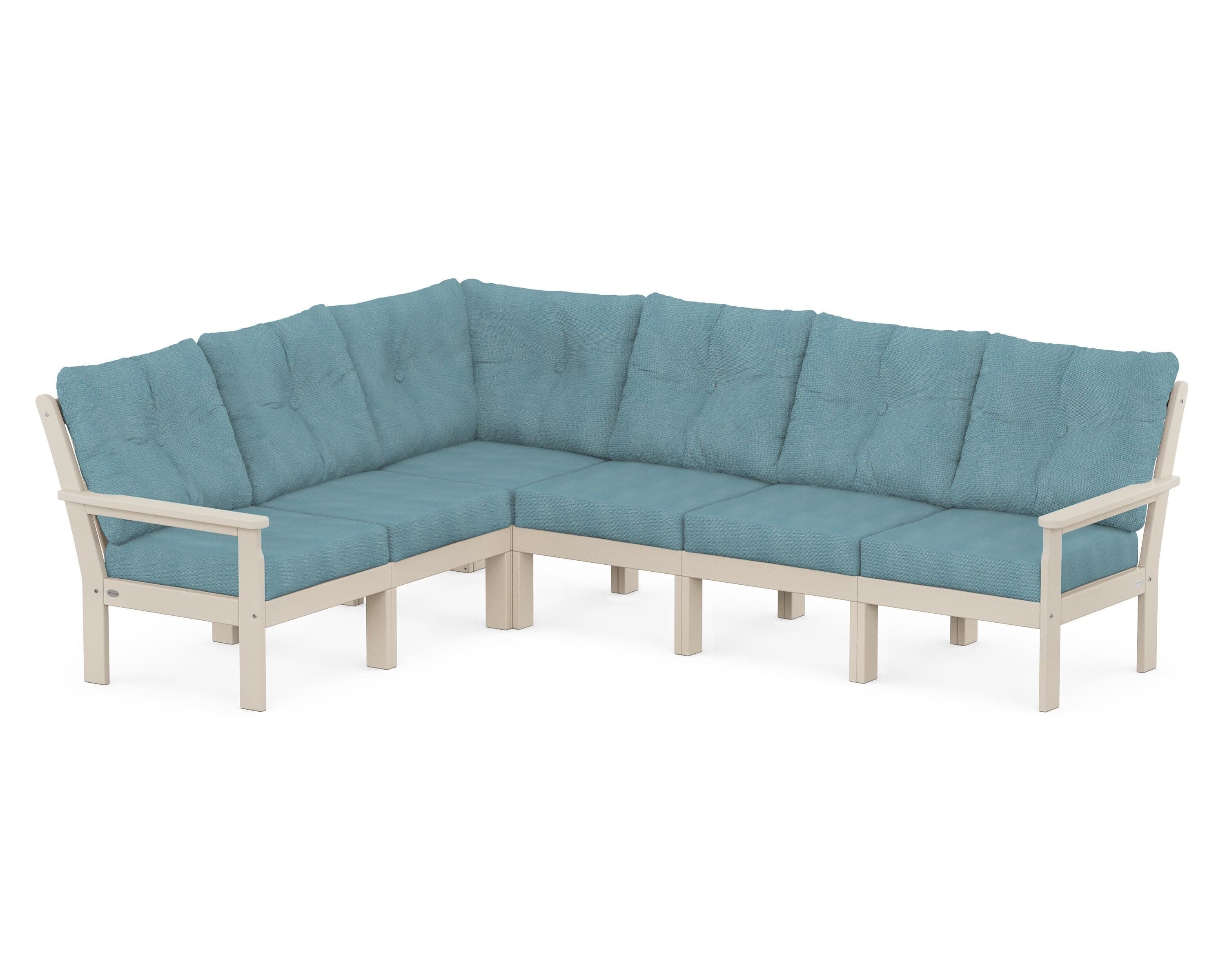 Vineyard 6-Piece Sectional in Sand / Lattice Sky Blue