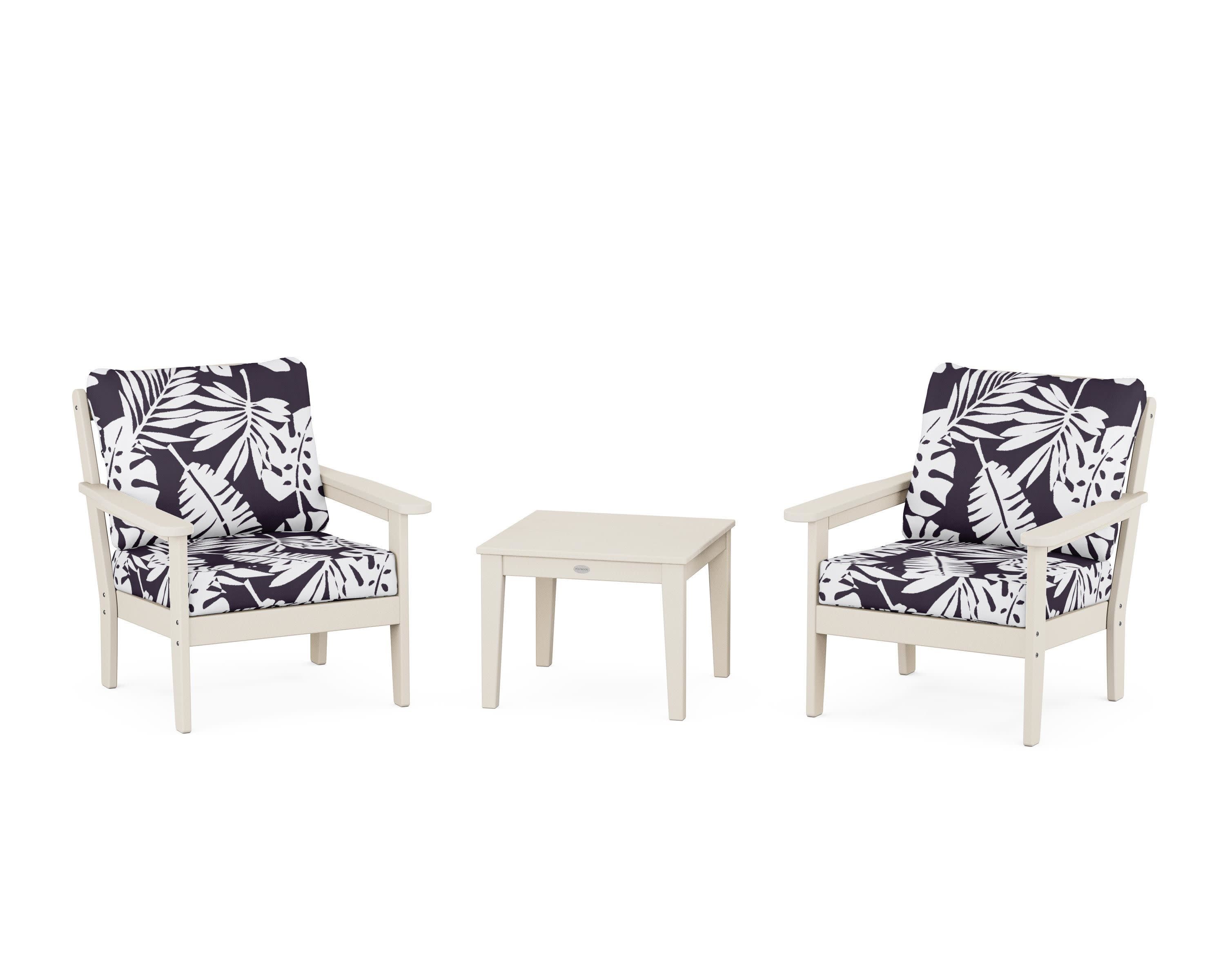 Cottage 3-Piece Deep Seating Set in Sand / Leaf Navy