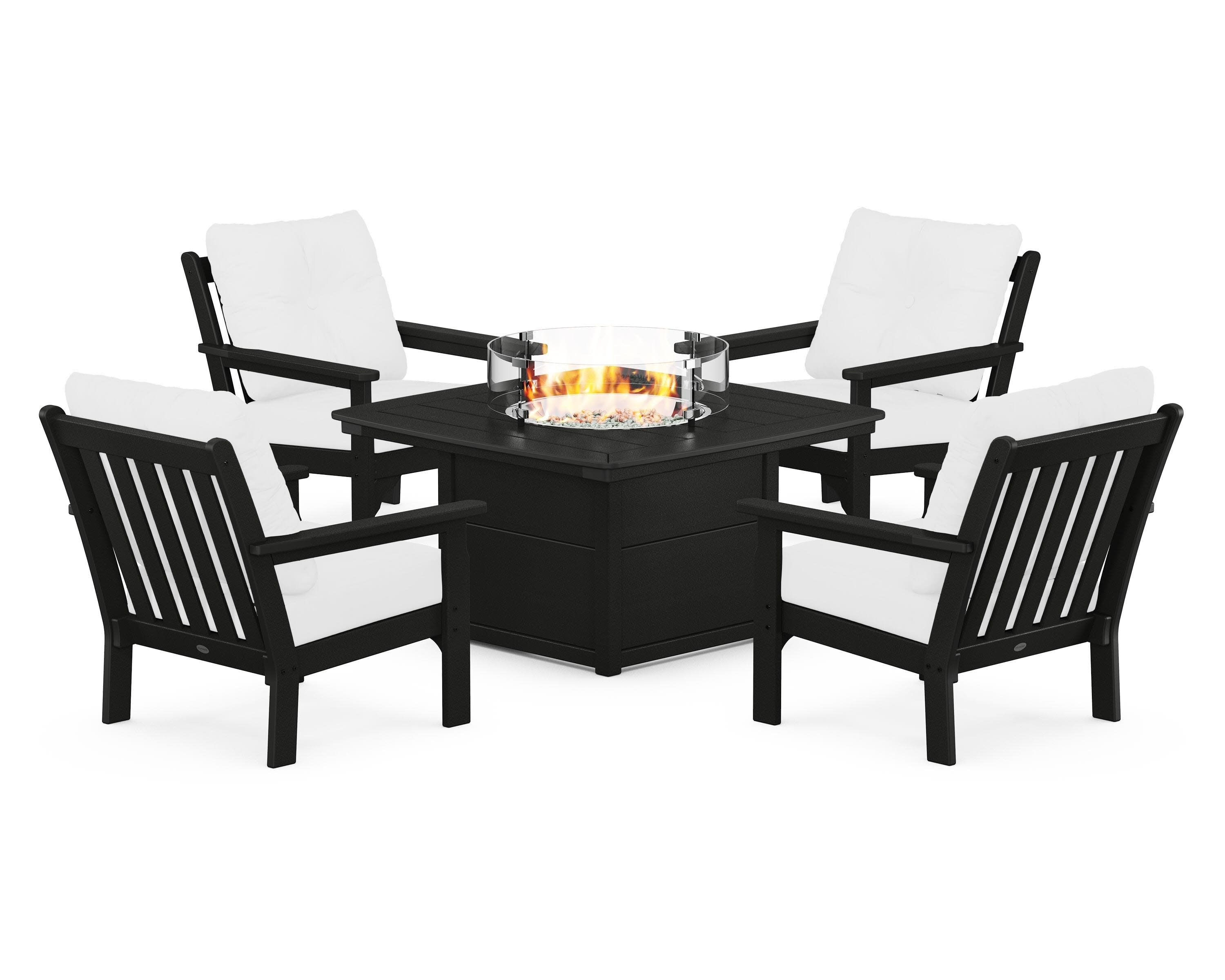 Vineyard 5-Piece Conversation Set with Fire Pit Table in Black / Natural