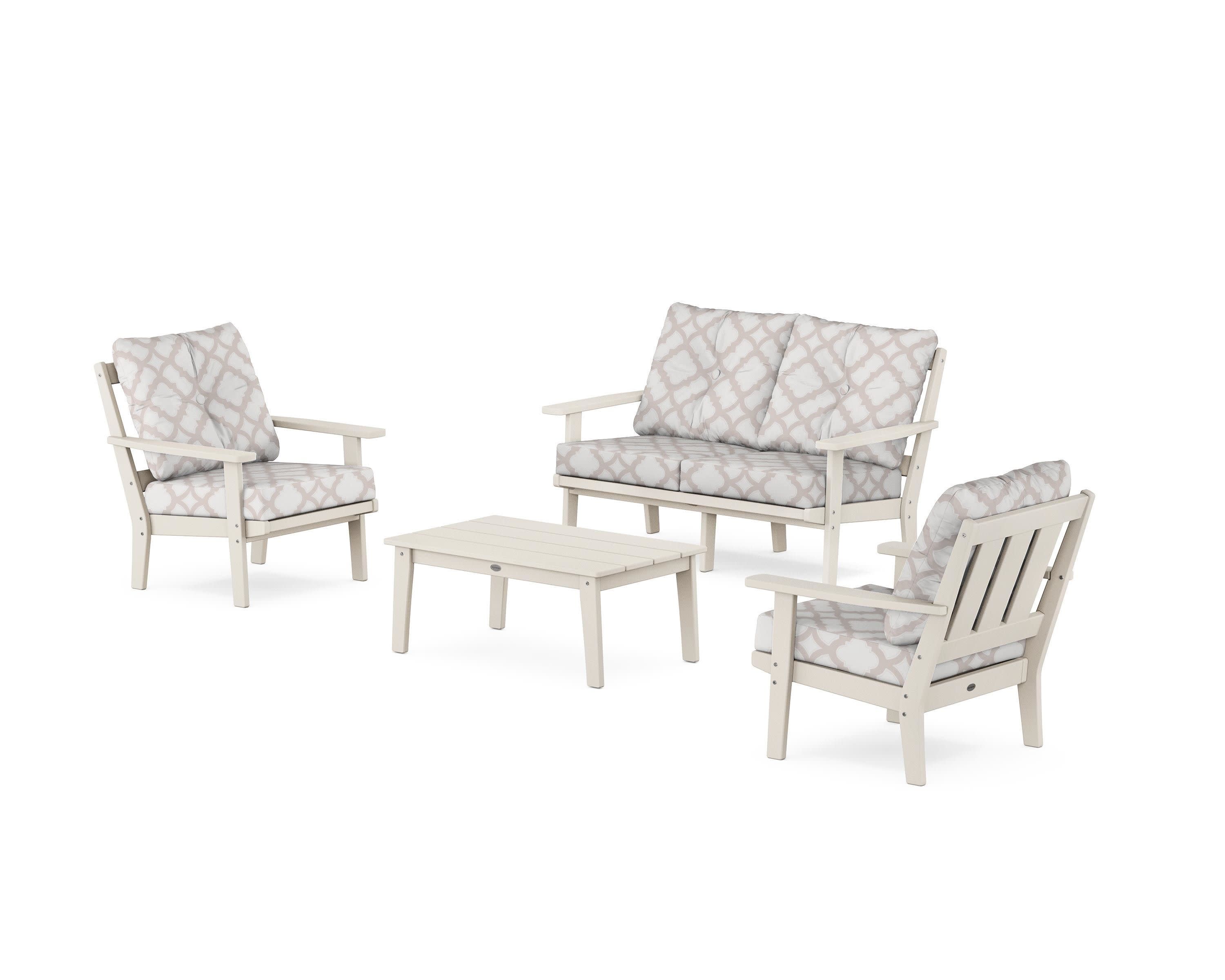 Oxford 4-Piece Deep Seating Set with Loveseat in Sand / Trellis Dune Burlap