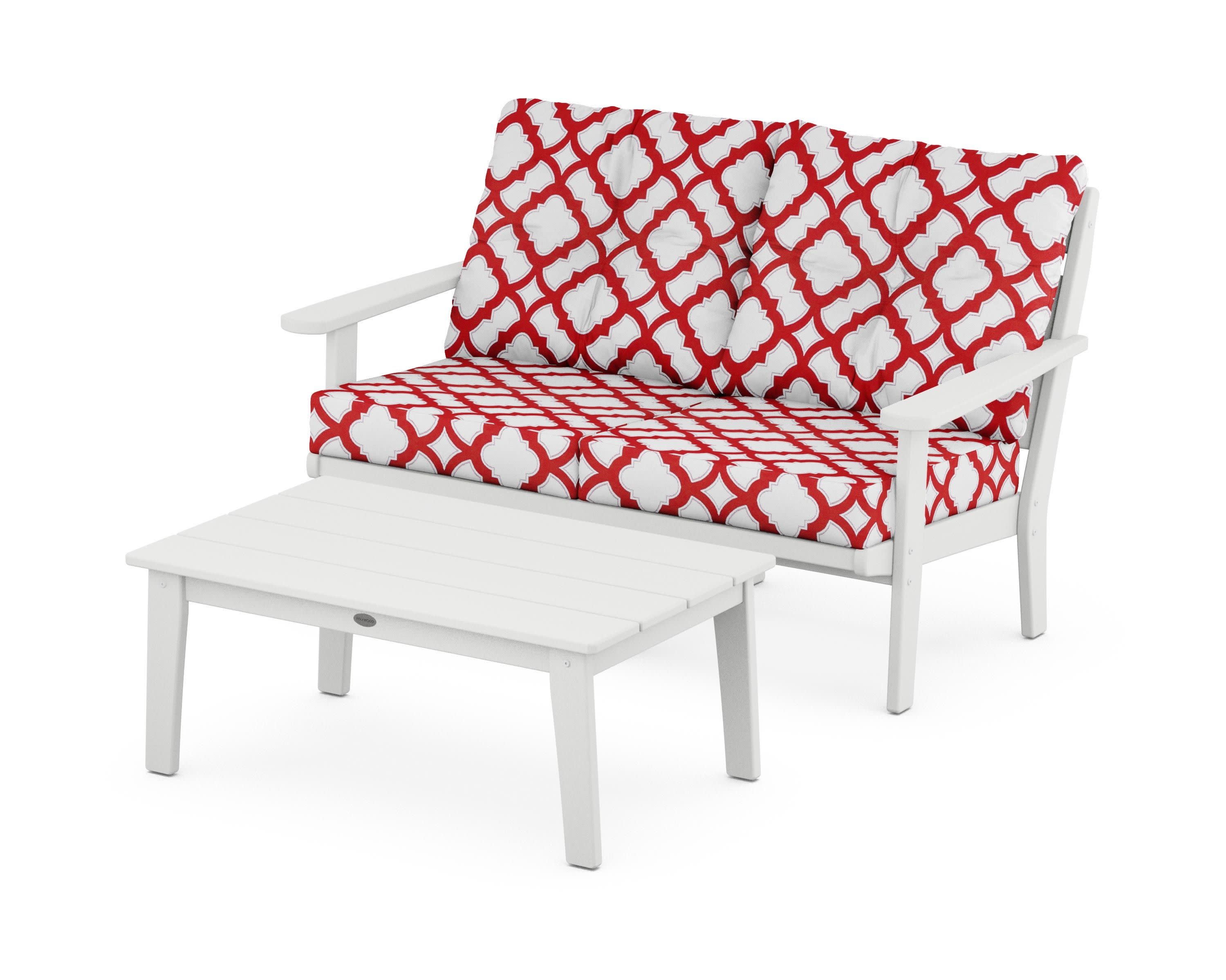 Lakeside 2-Piece Lounge Loveseat Set in White / Trellis Crimson