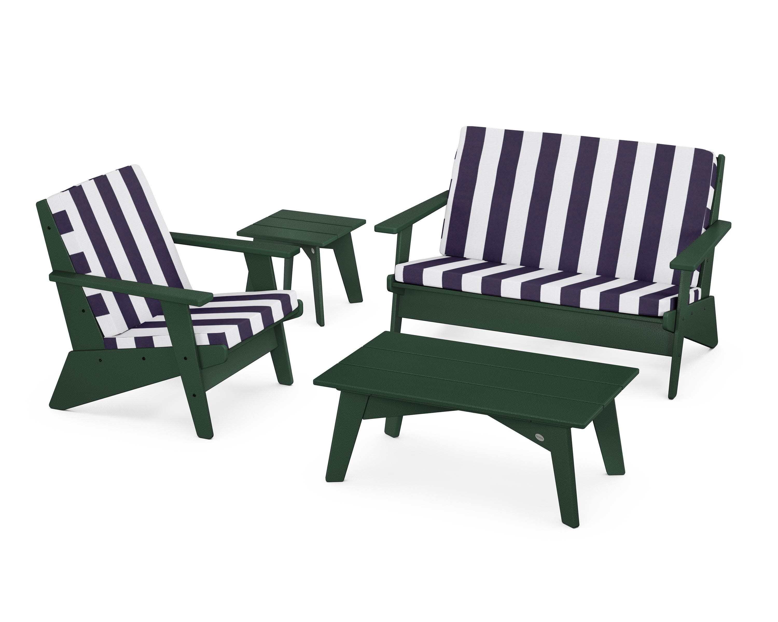 Riviera Modern Lounge 4-Piece Set in Green / Cabana Stripe Navy