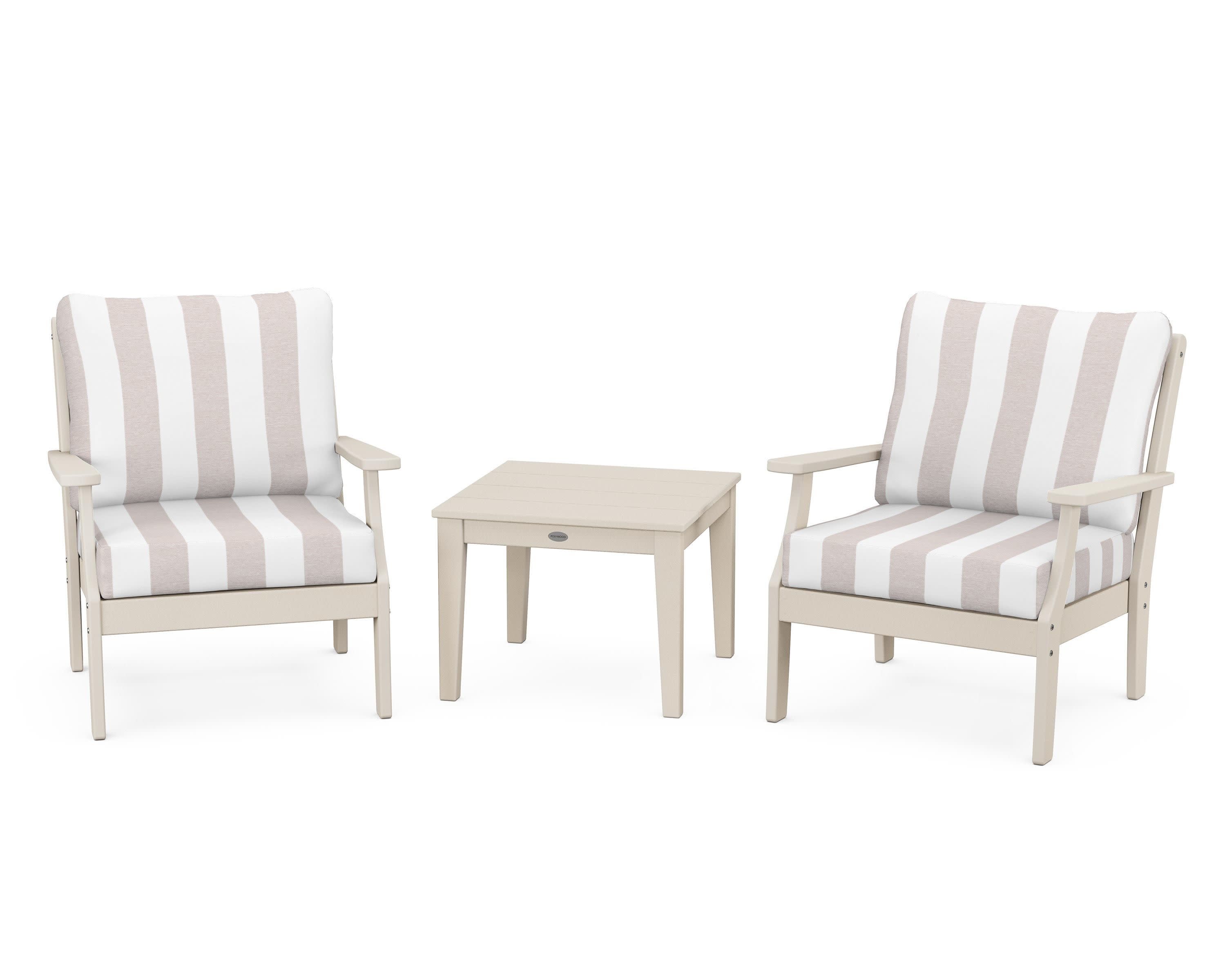 Braxton 3-Piece Deep Seating Set in Sand / Cabana Stripe Dune Burlap