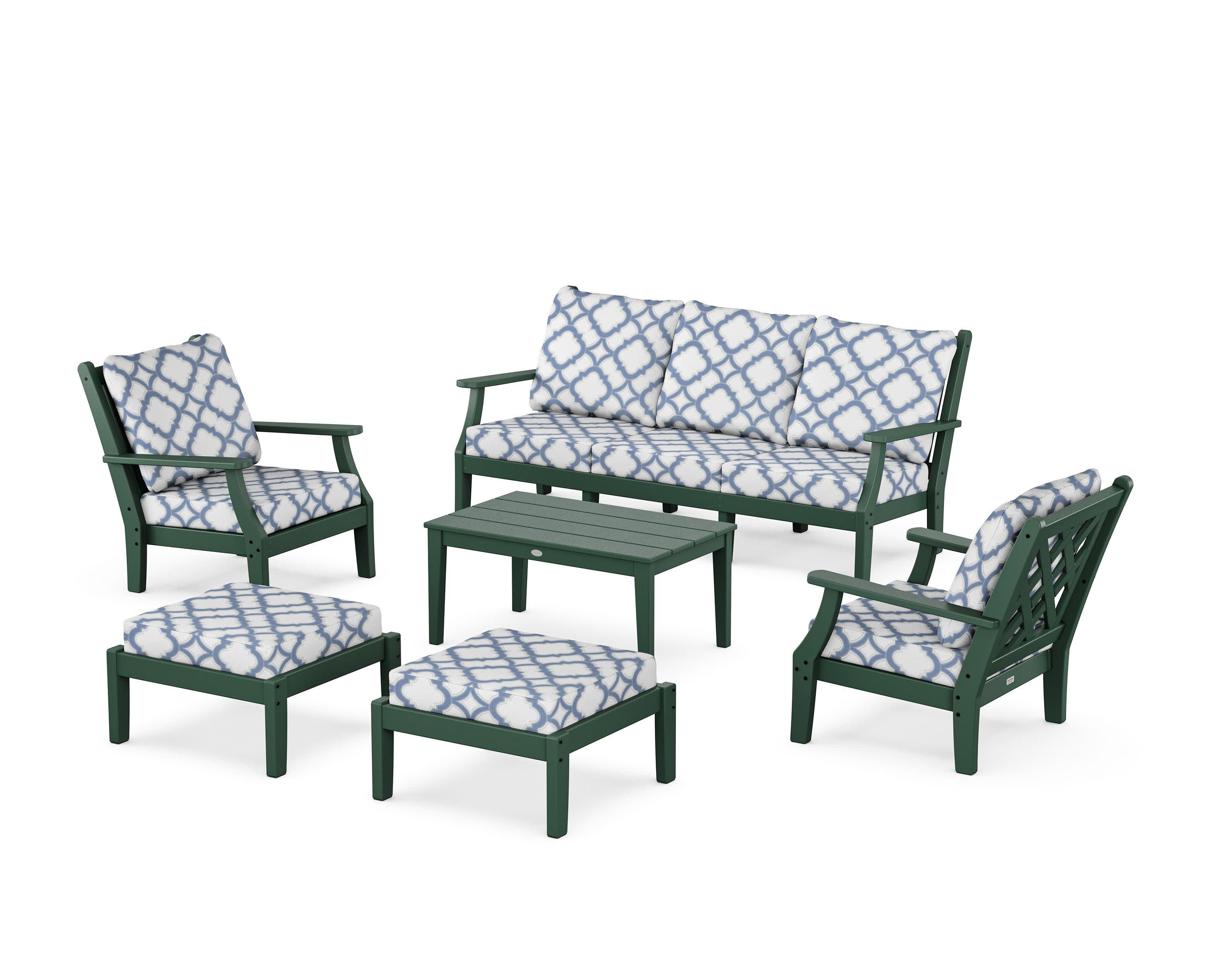 Wovendale 6-Piece Lounge Sofa Set in Green / Trellis Sky Blue