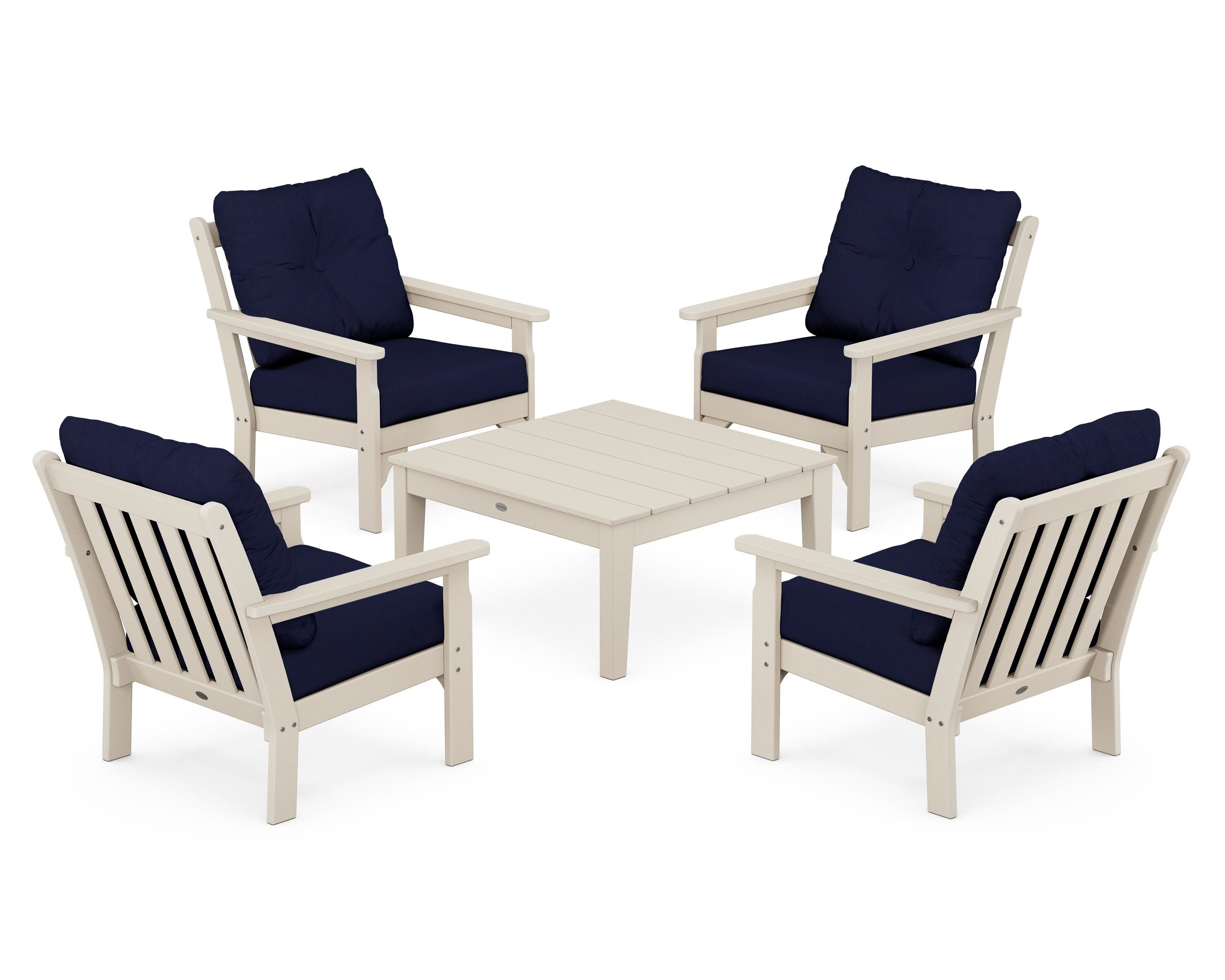 Vineyard 5-Piece Deep Seating Conversation Set in Sand / Navy