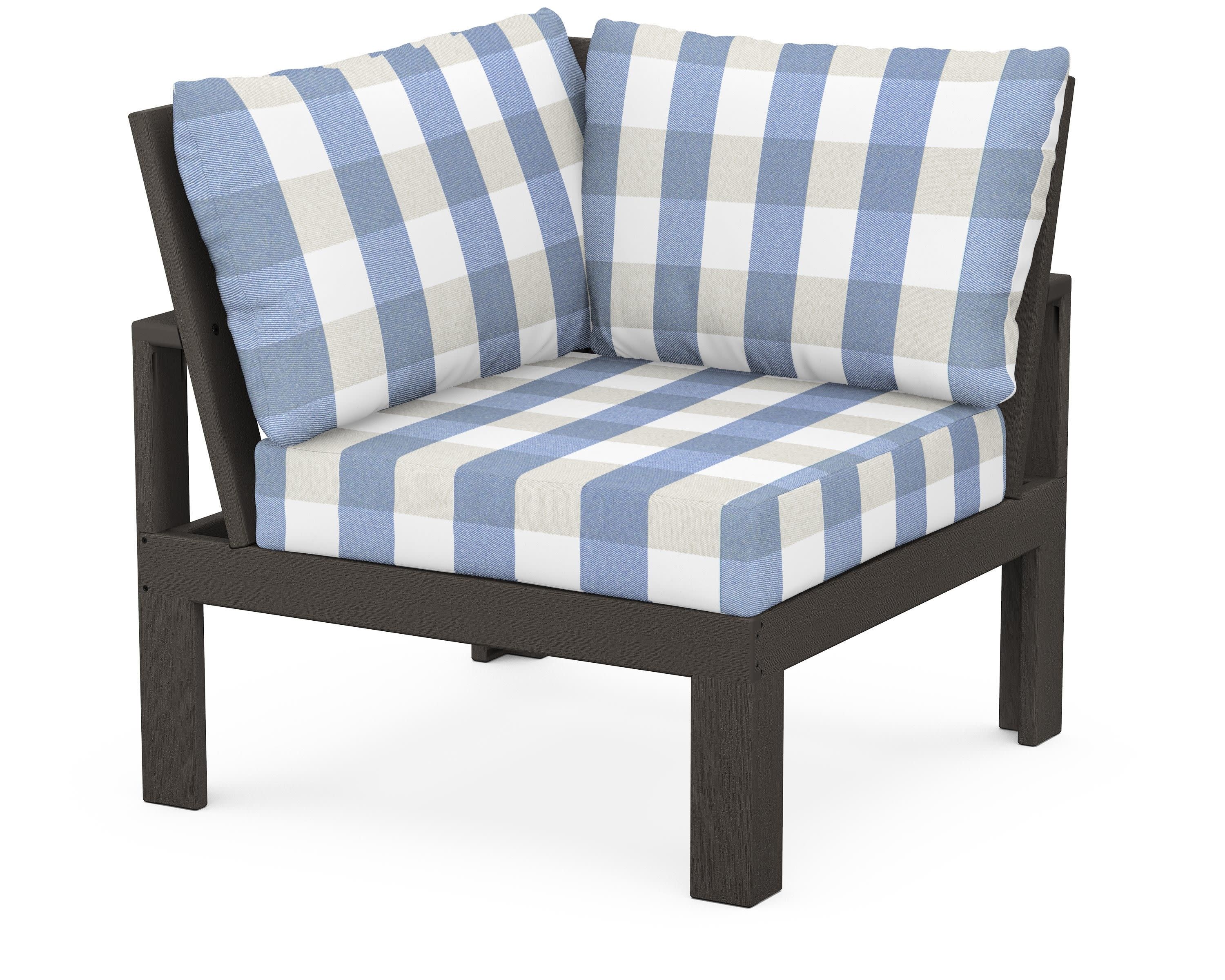 Modular Corner Chair in Vintage Coffee / Buffalo Plaid Sky Blue