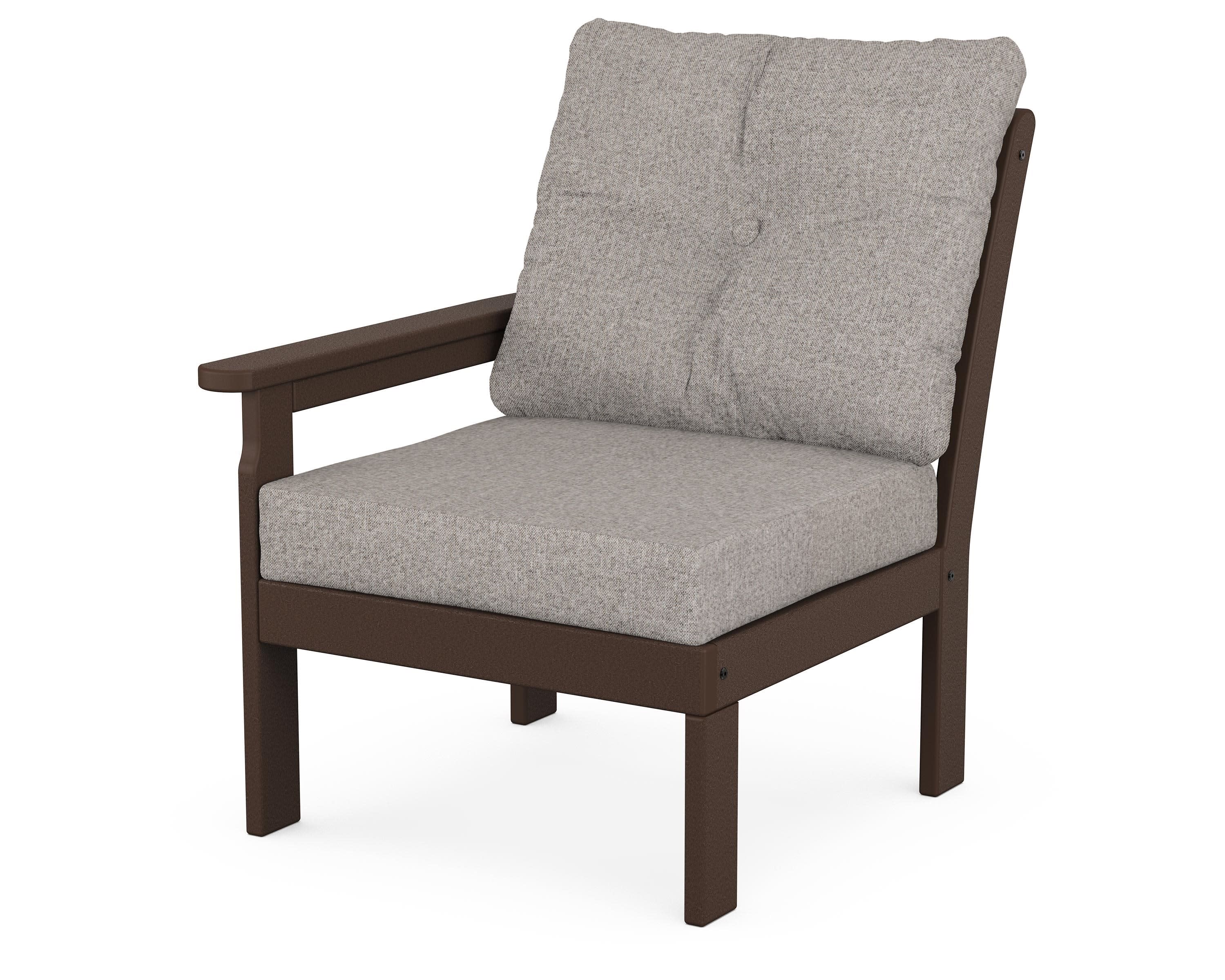 Vineyard Modular Left Arm Chair in Mahogany / Weathered Tweed