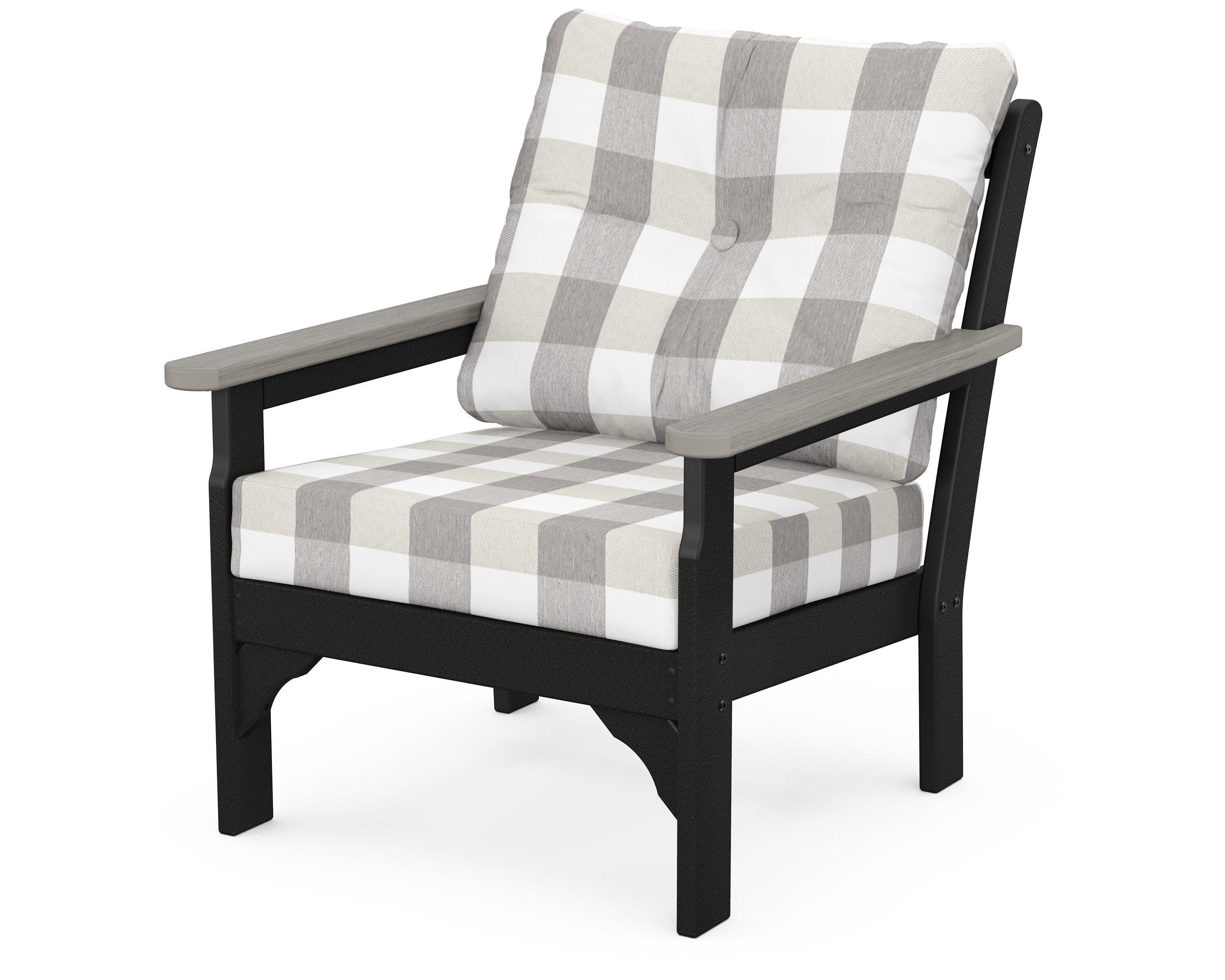 Vineyard Deep Seating Chair in Black / Driftwood / Buffalo Plaid Grey Mist