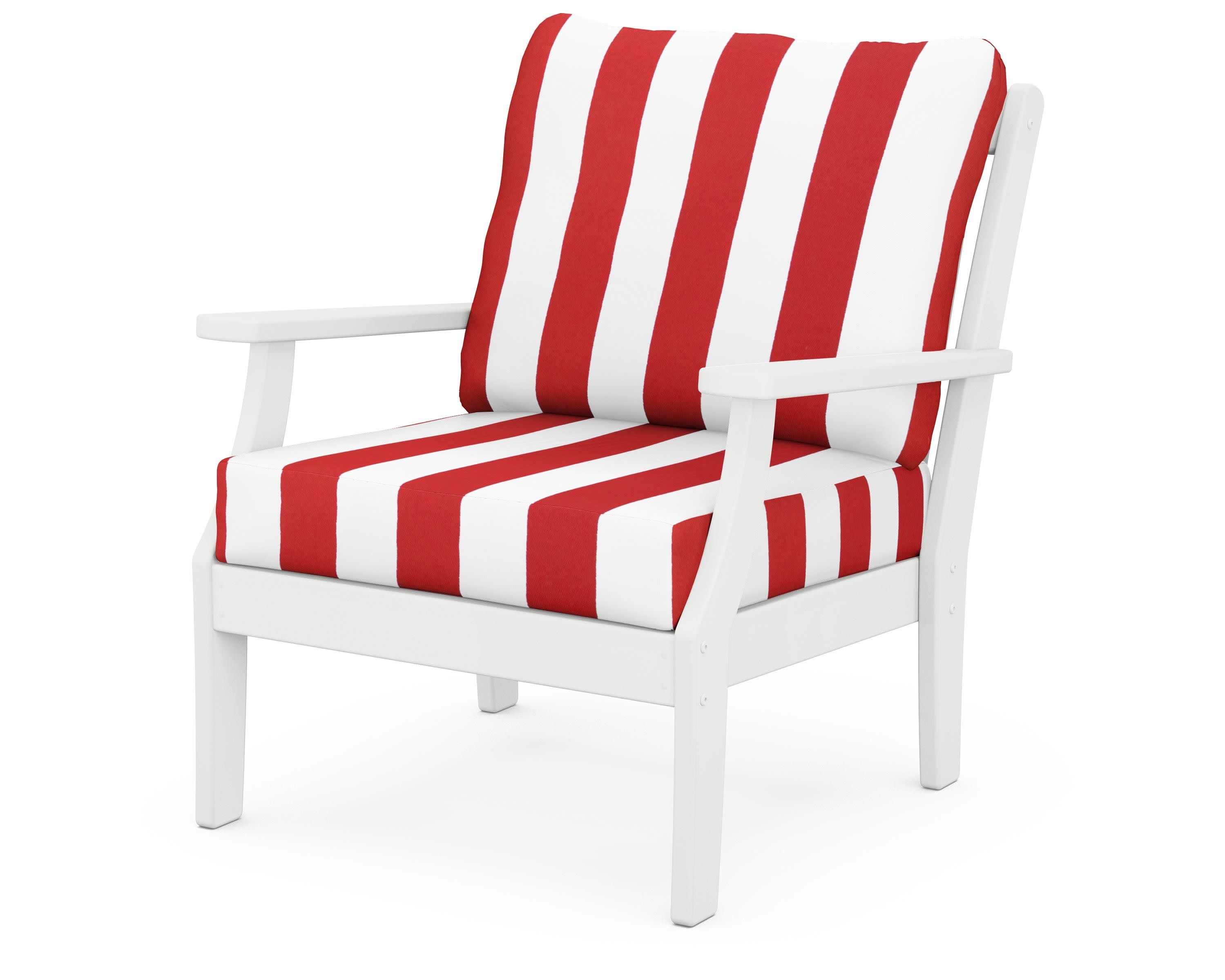 Braxton Deep Seating Chair in White / Cabana Stripe Crimson
