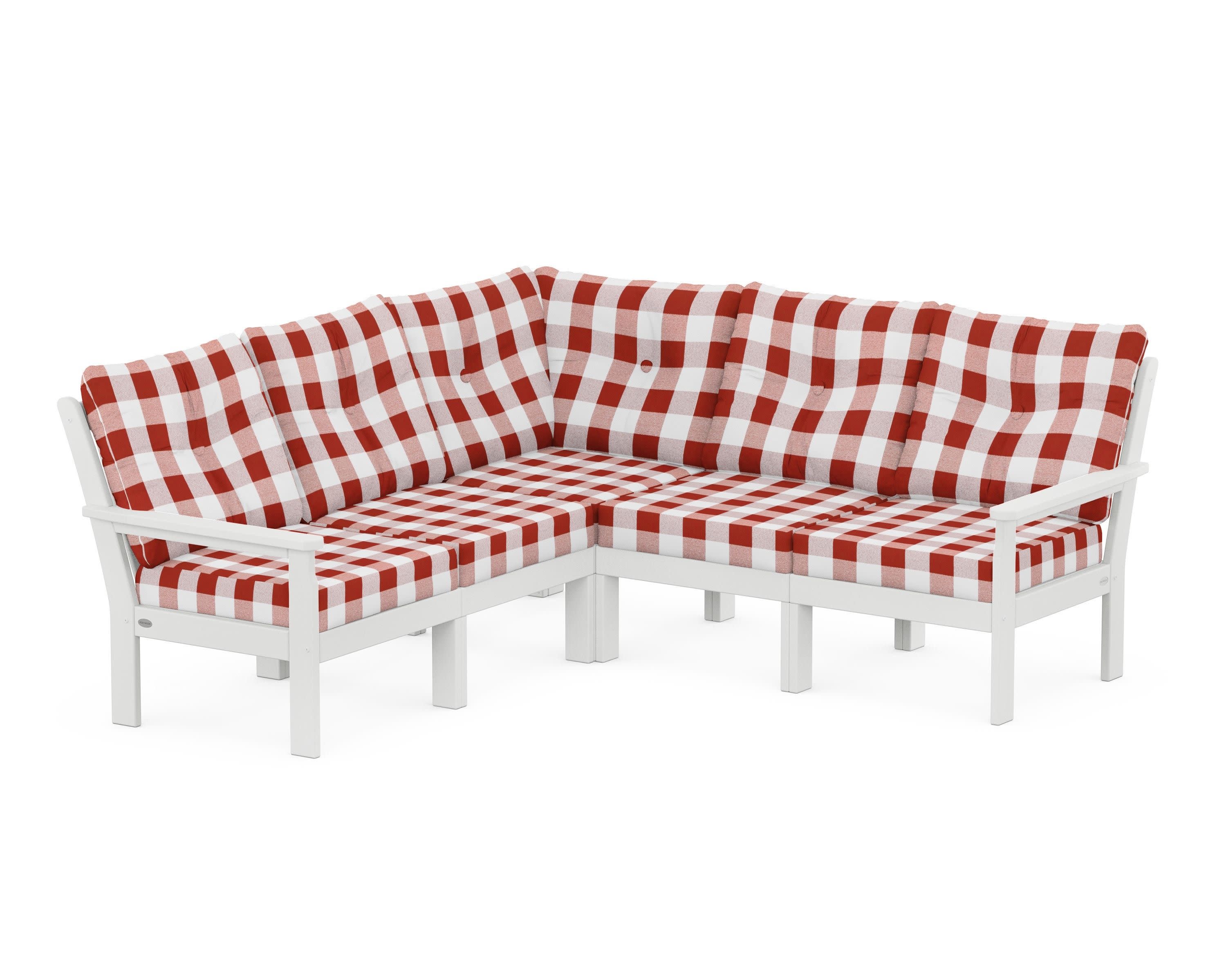 Vineyard 5-Piece Sectional in White / Buffalo Plaid Crimson