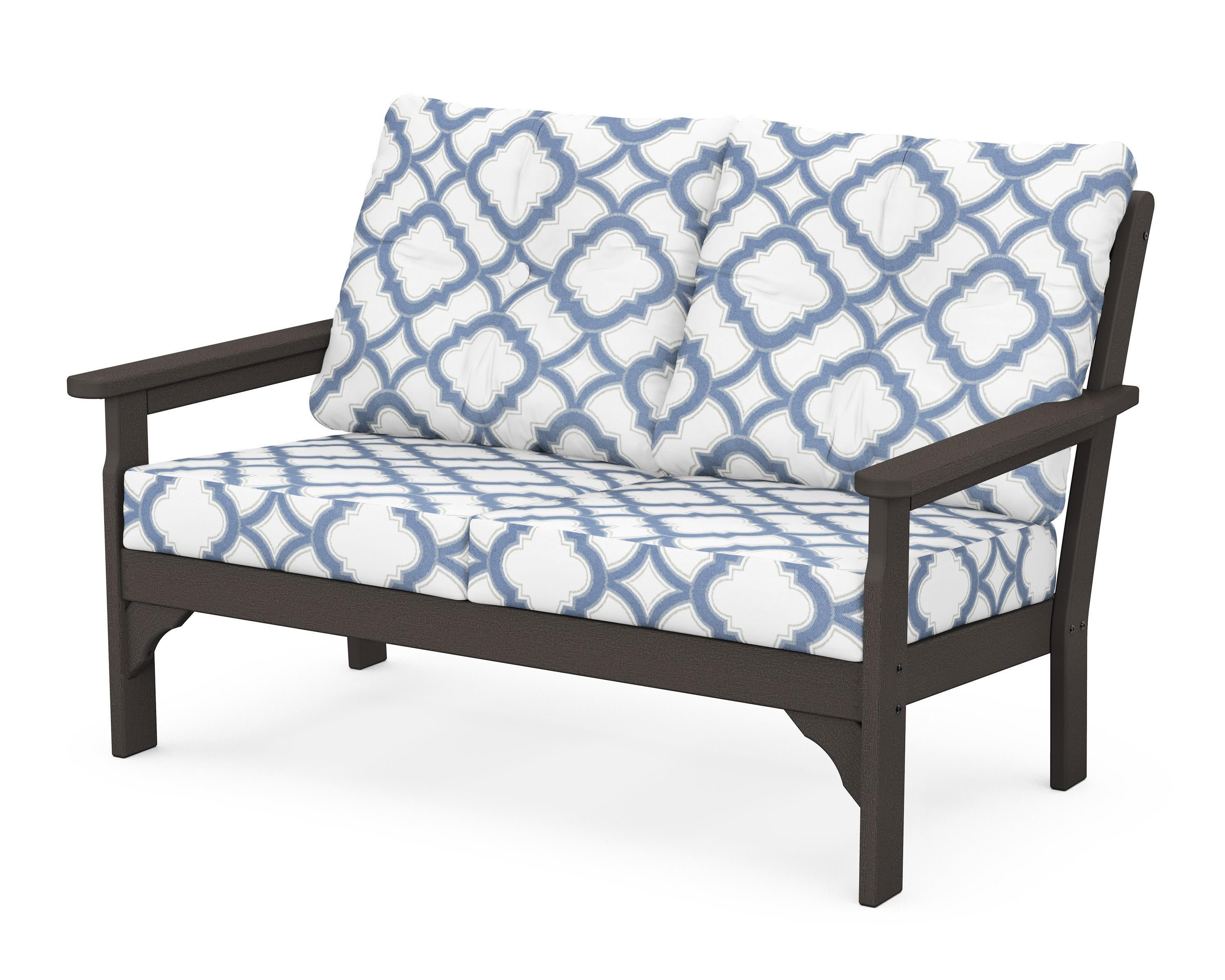 Vineyard Deep Seating Loveseat in Vintage Coffee / Trellis Sky Blue