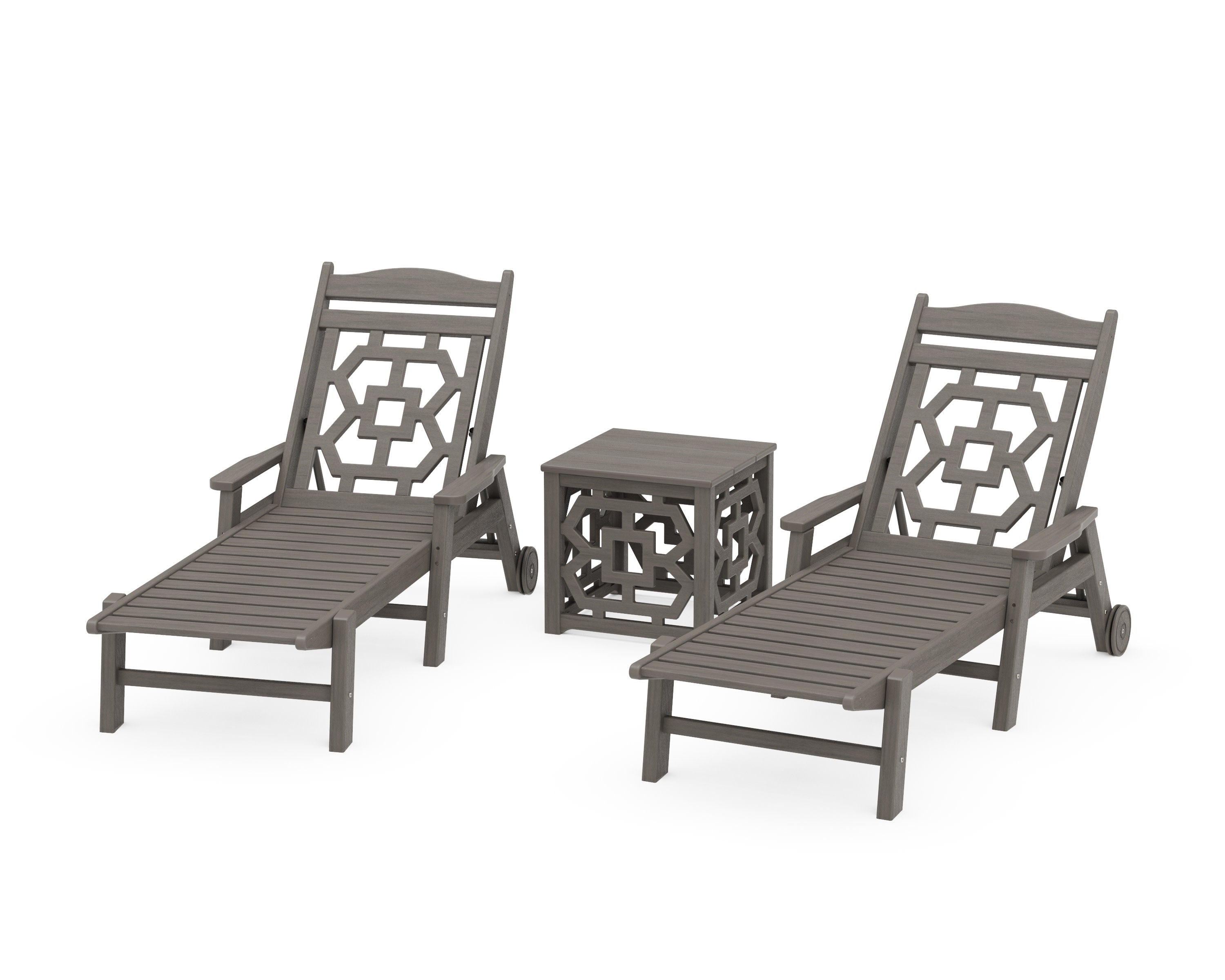 Chinoiserie 3-Piece Chaise Set in Driftwood