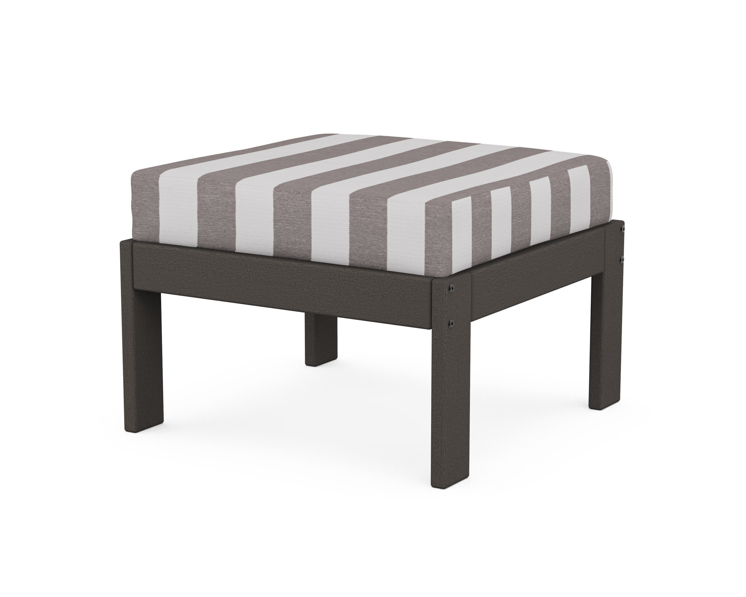 Vineyard Modular Ottoman in Vintage Coffee / Cabana Stripe Grey Mist