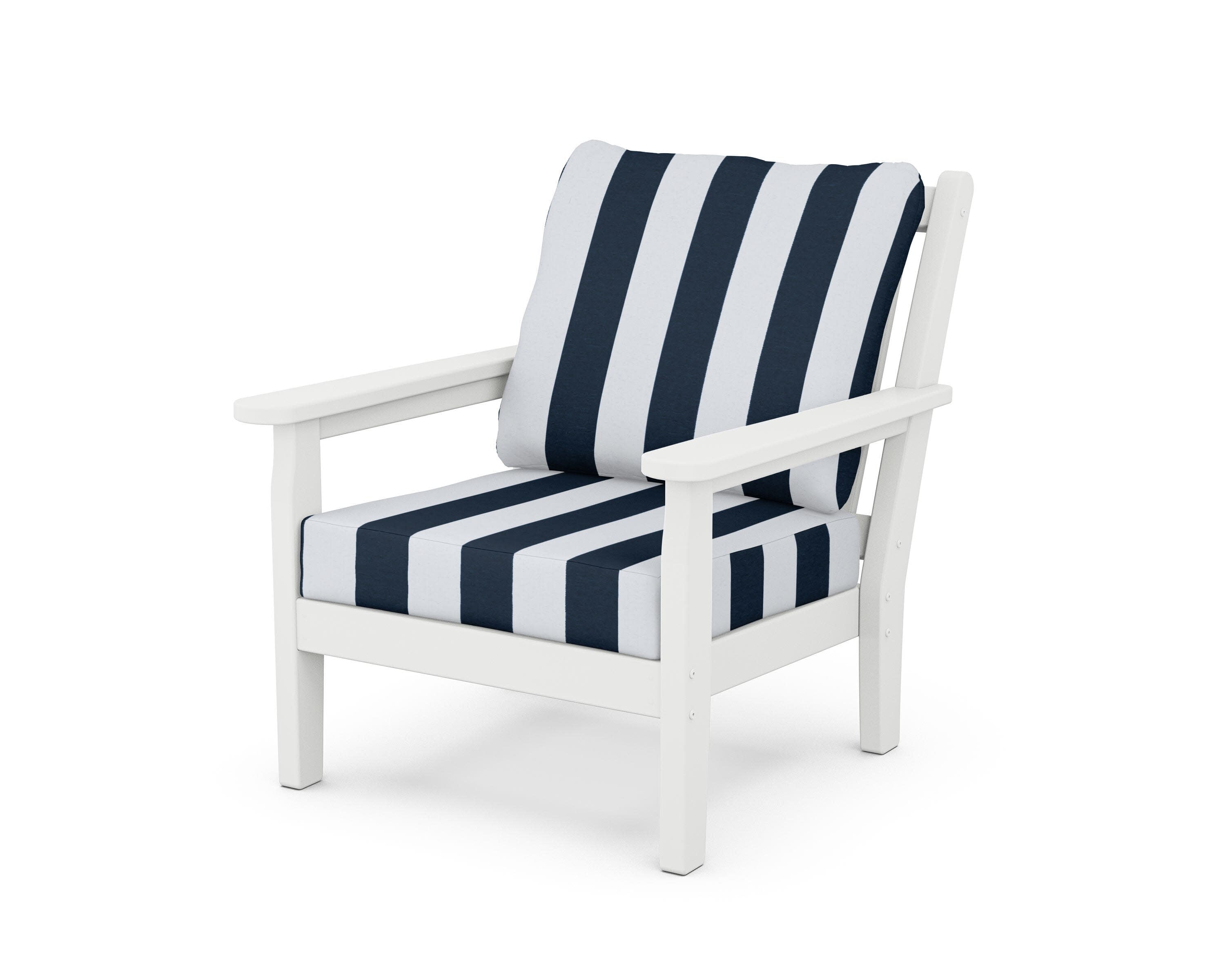 Chippendale Deep Seating Chair in White / Cabana Stripe Marine Indigo