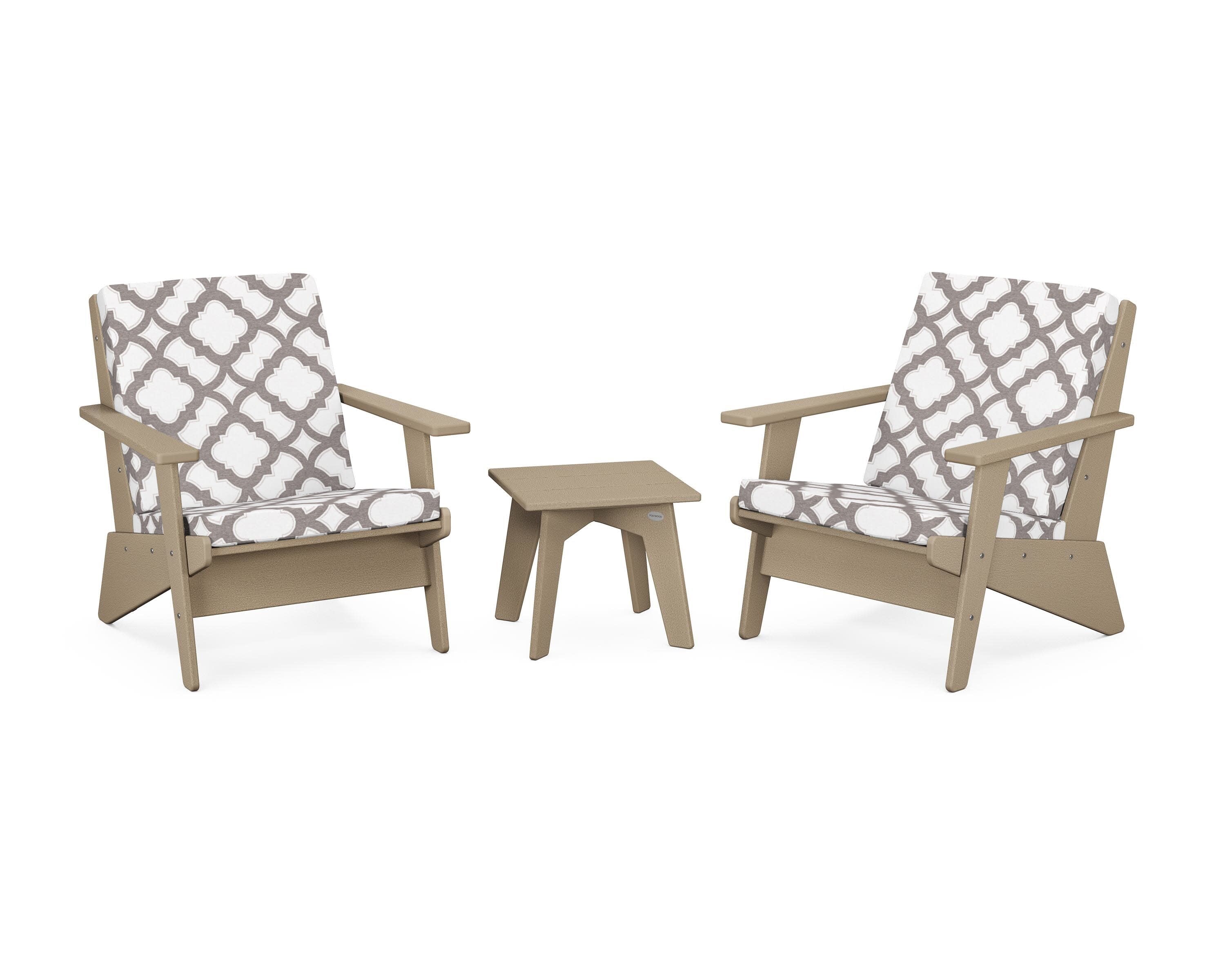 Riviera Modern Lounge 3-Piece Set in Vintage Sahara / Trellis Grey Mist
