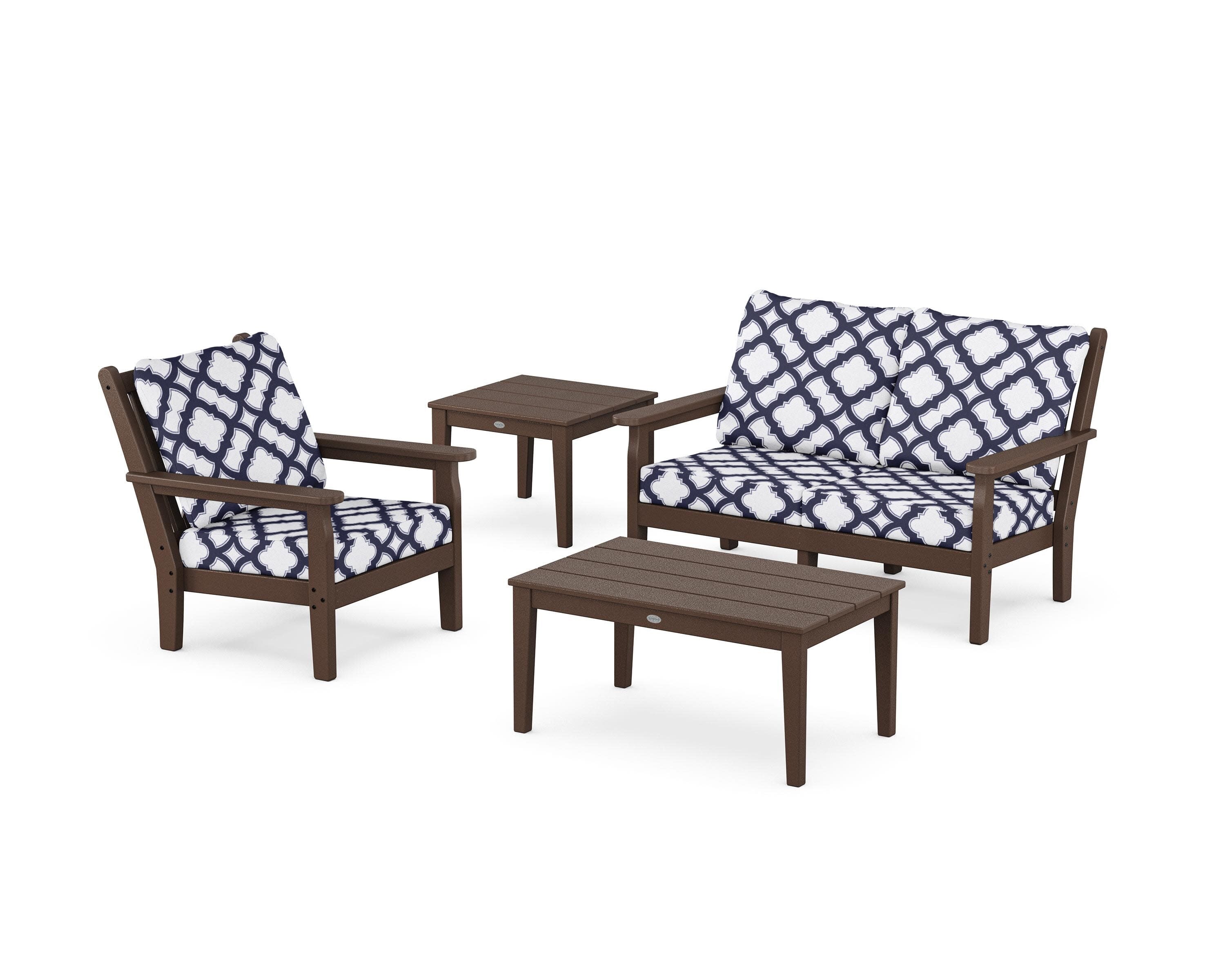 Chippendale 4-Piece Deep Seating Set in Mahogany / Trellis Navy