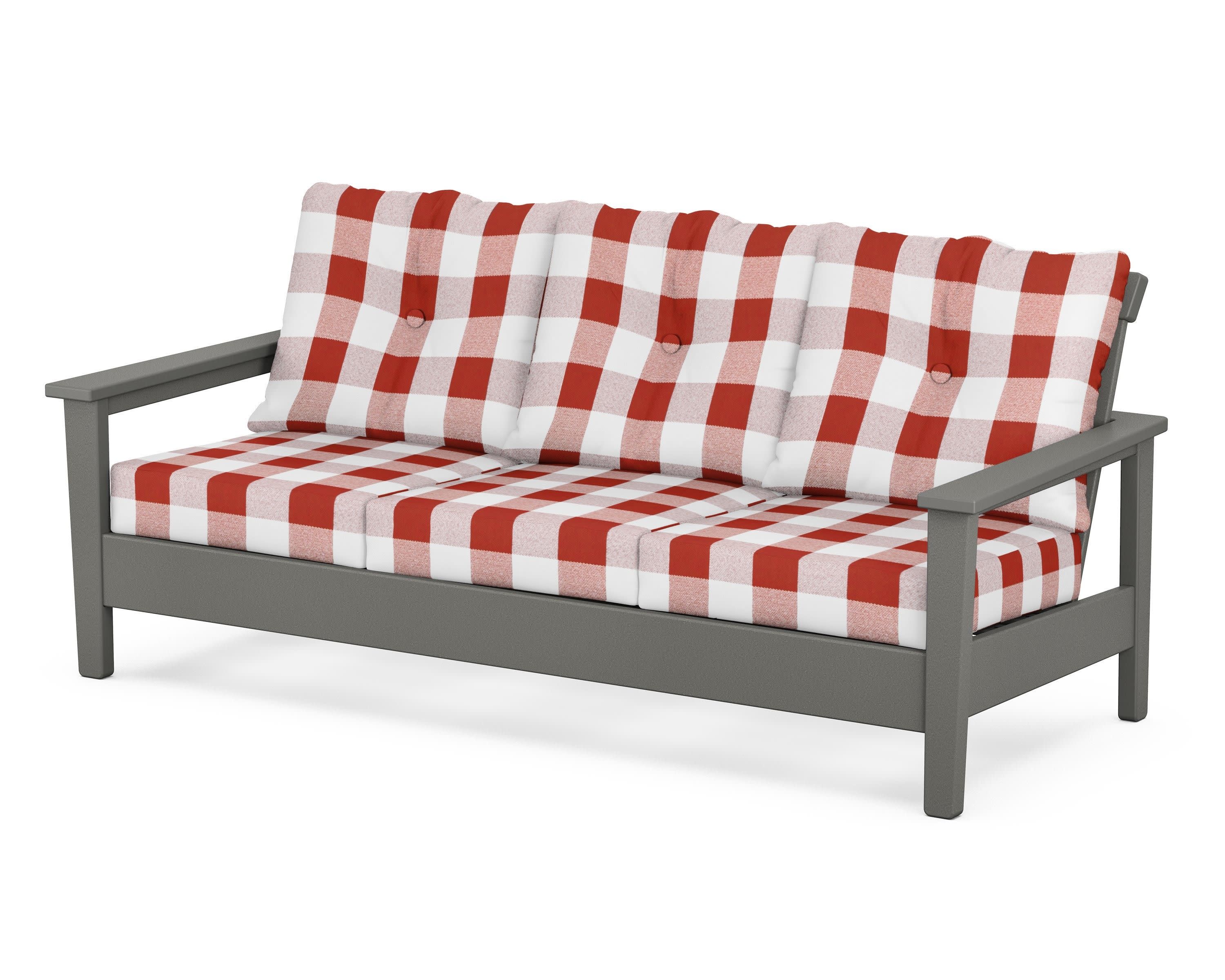Prescott Deep Seating Sofa in Slate Grey / Buffalo Plaid Crimson