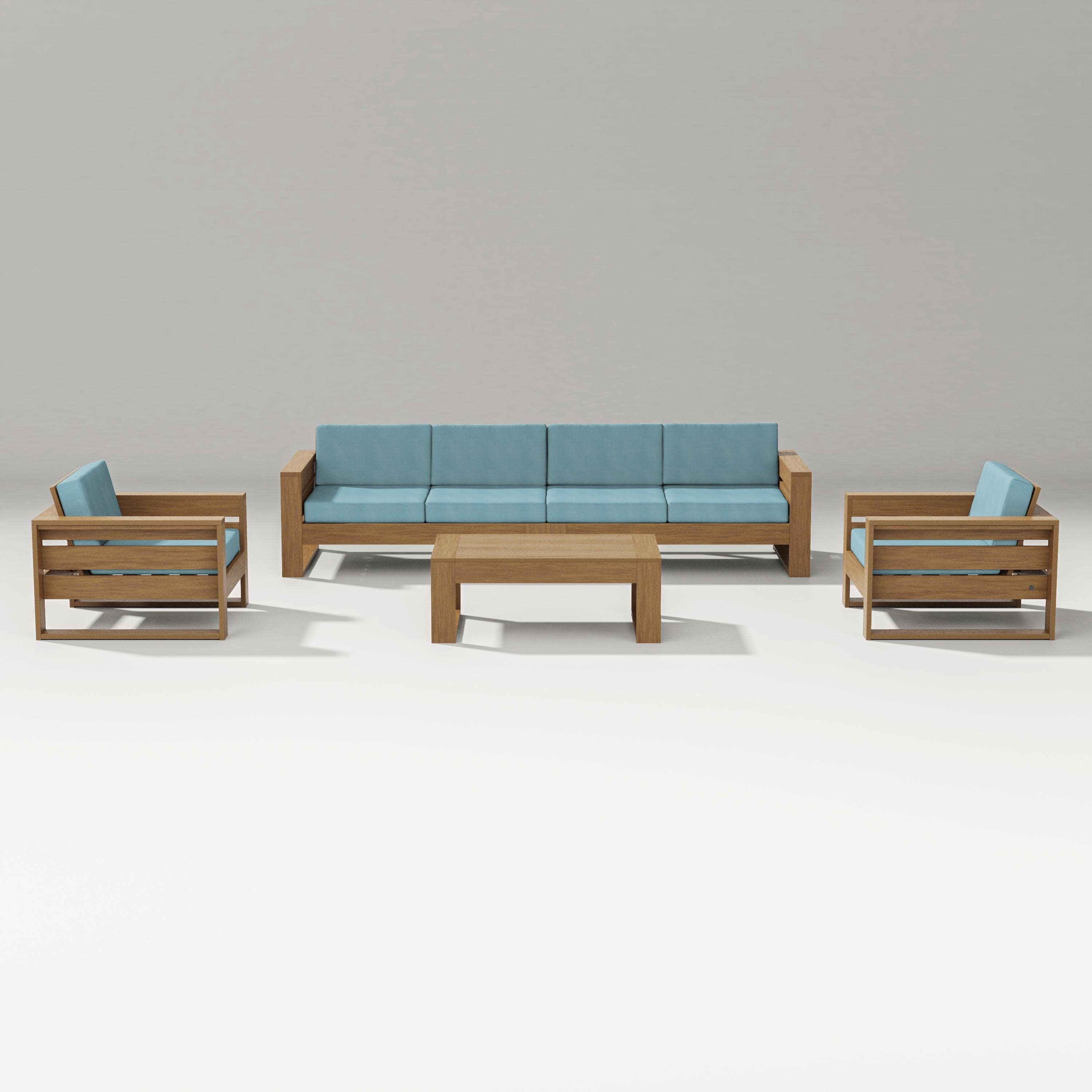 Latitude 5-Piece Lounge Sofa Set in Natural / Lattice Sky Blue