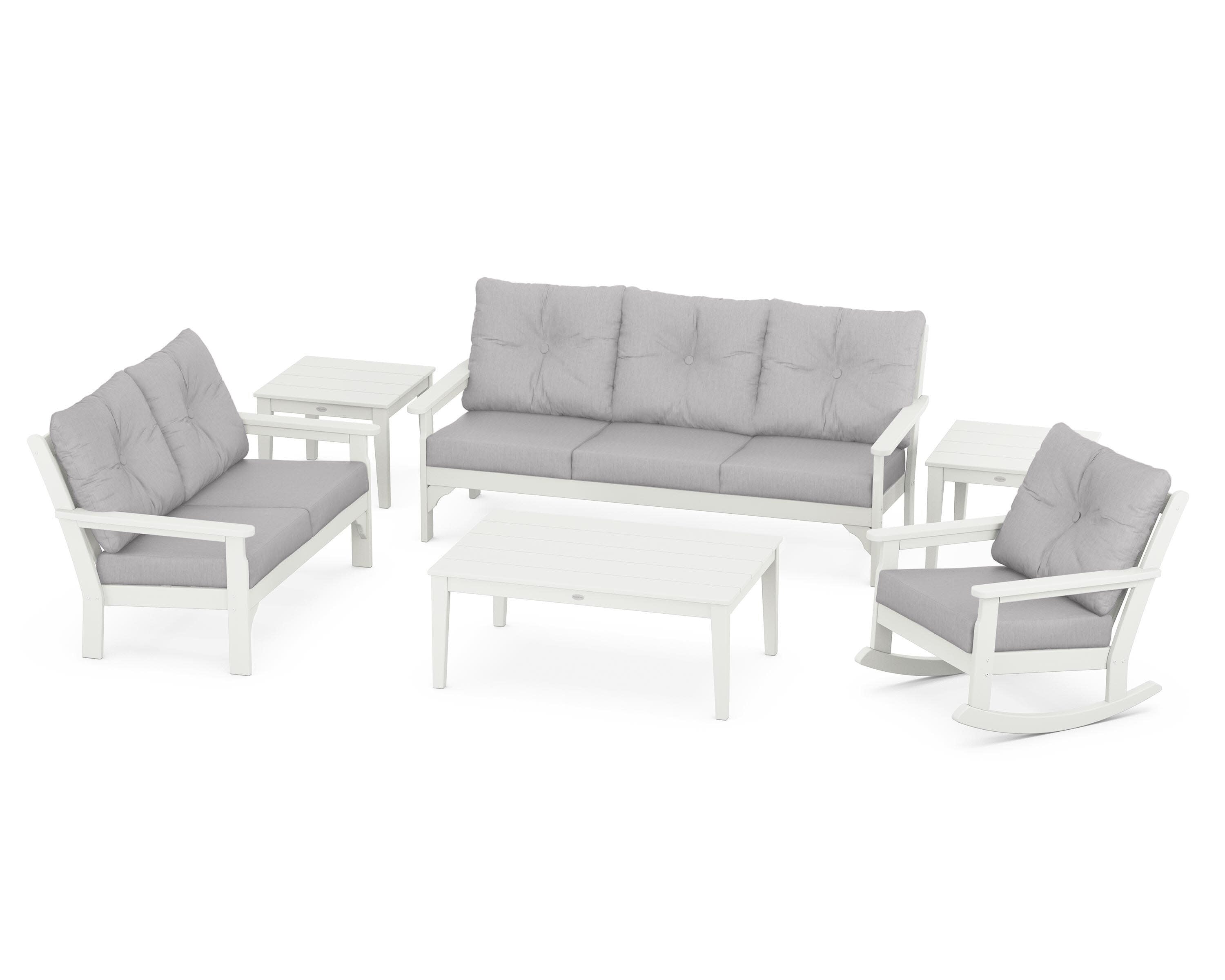 Vineyard 6-Piece Deep Seating Set in Vintage White / Granite
