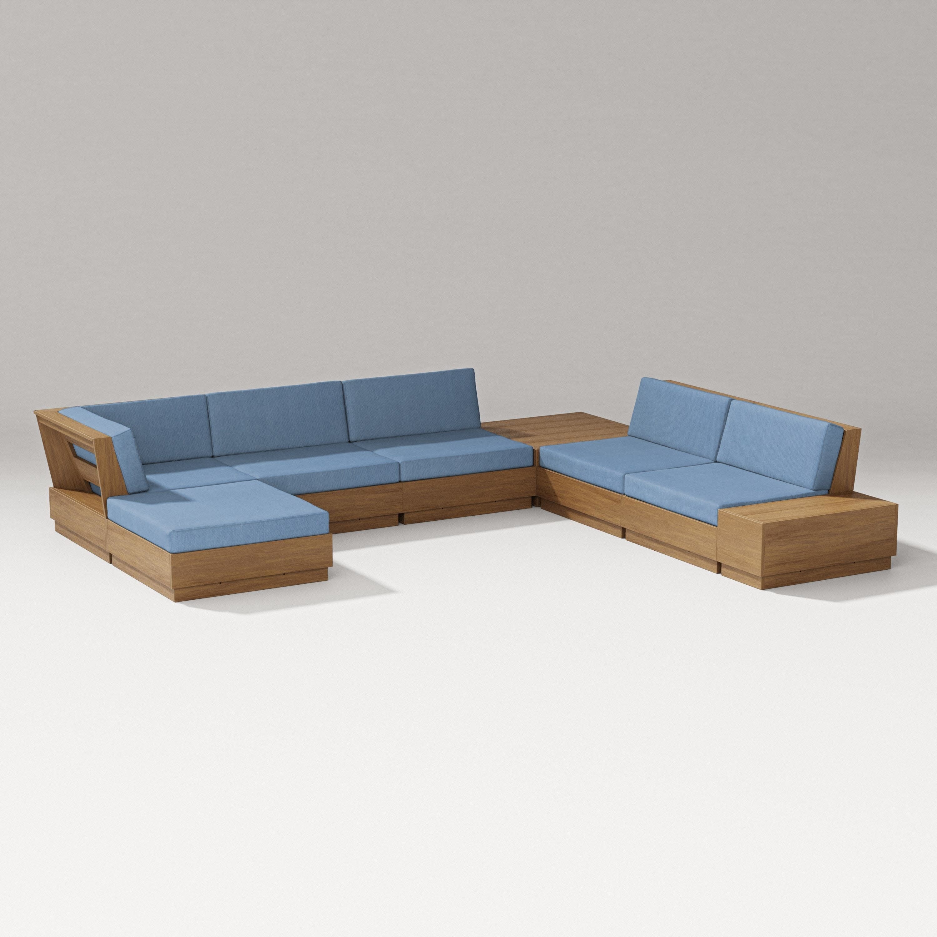 Elevate 8-Piece Corner Sectional in Natural / Sky Blue