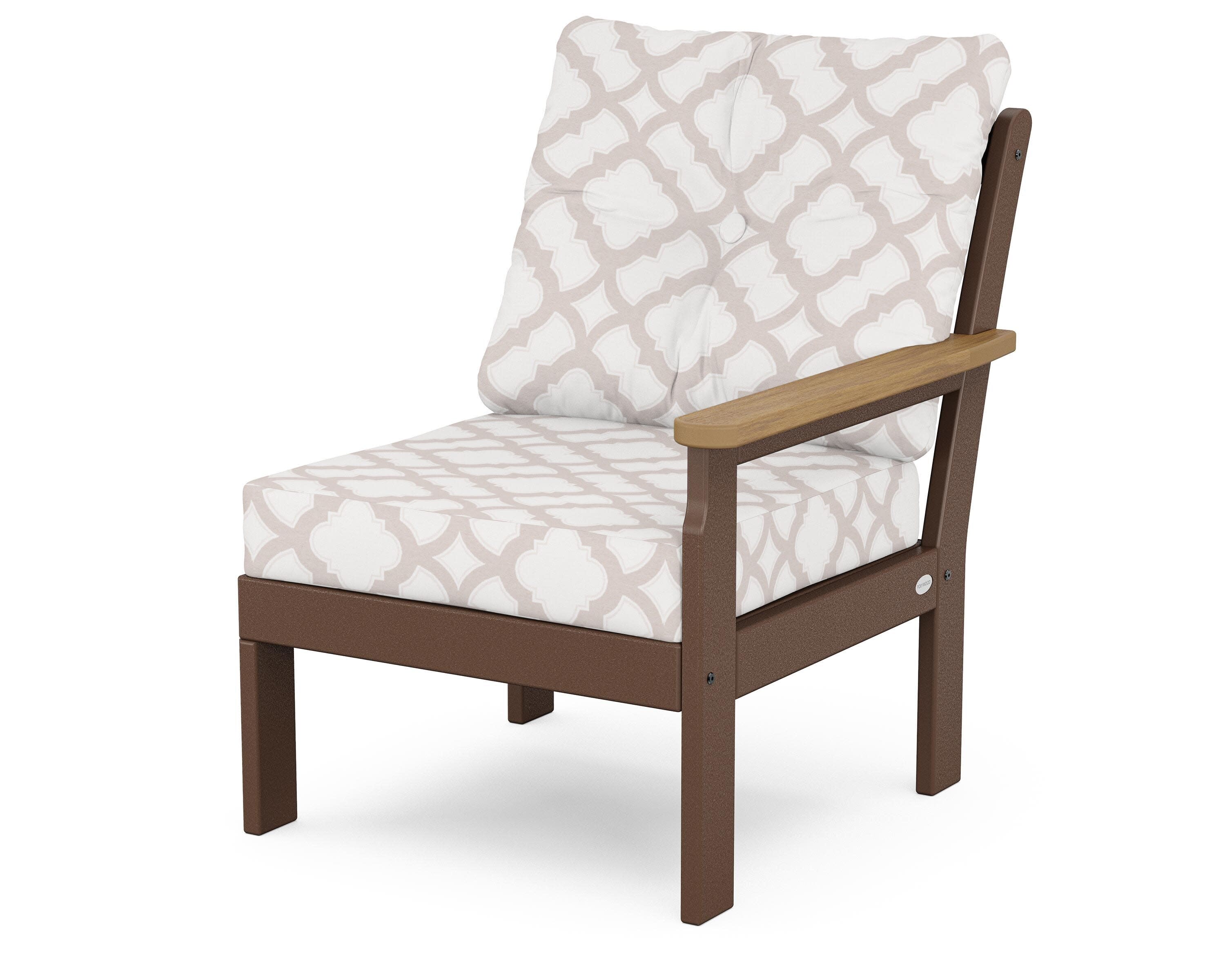 Vineyard Modular Right Arm Chair in Mahogany / Natural / Trellis Dune Burlap