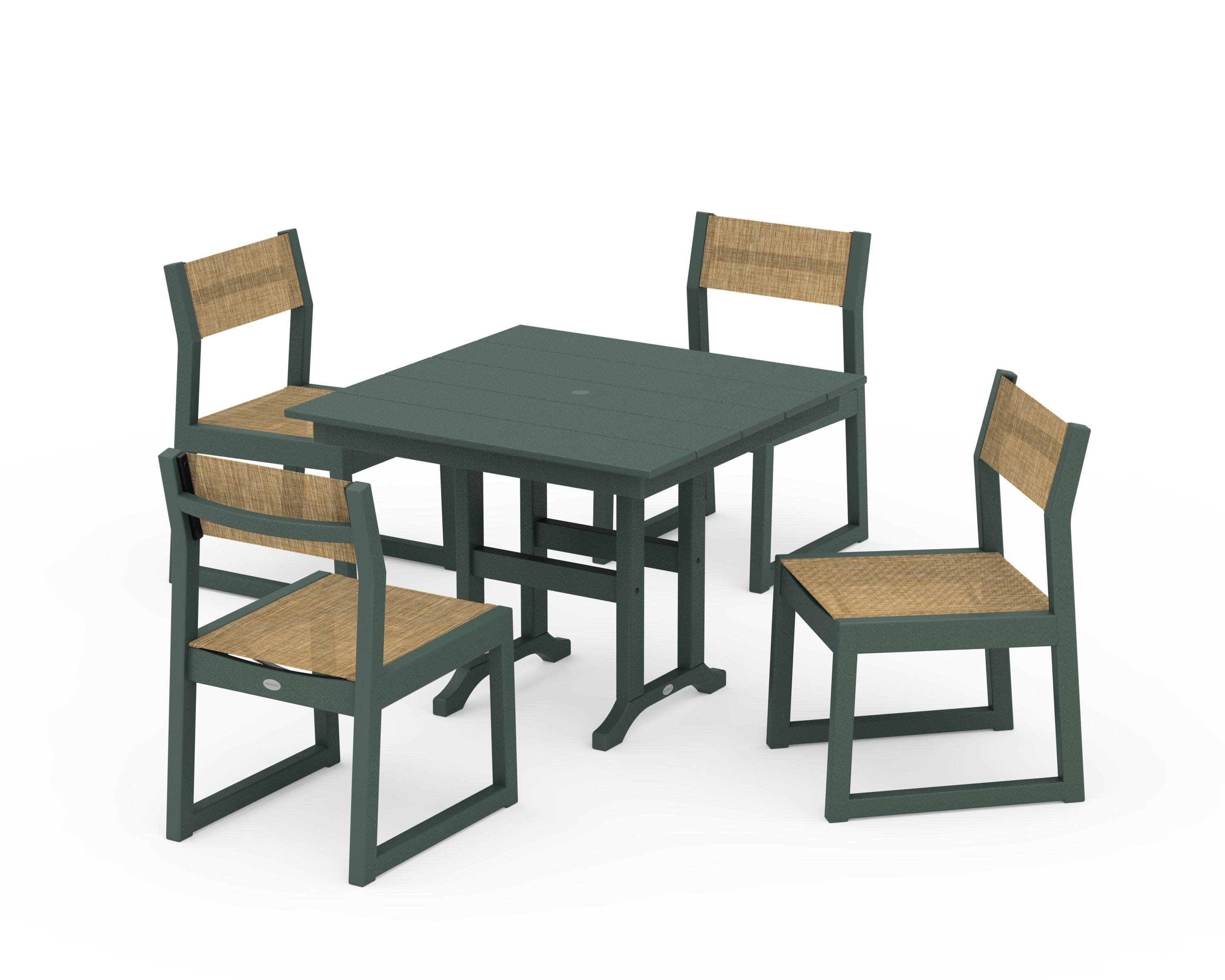 EDGE Sling Side Chair 5-Piece Farmhouse Dining Set in Green / Burlap Sling