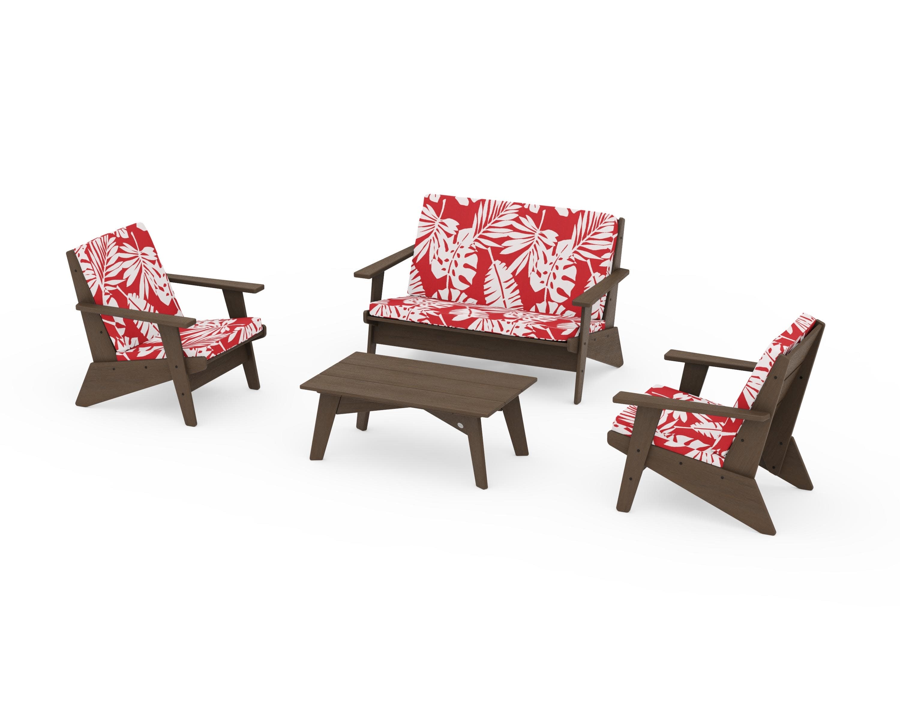 Riviera Modern Lounge 4-Piece Set in Kona / Leaf Crimson