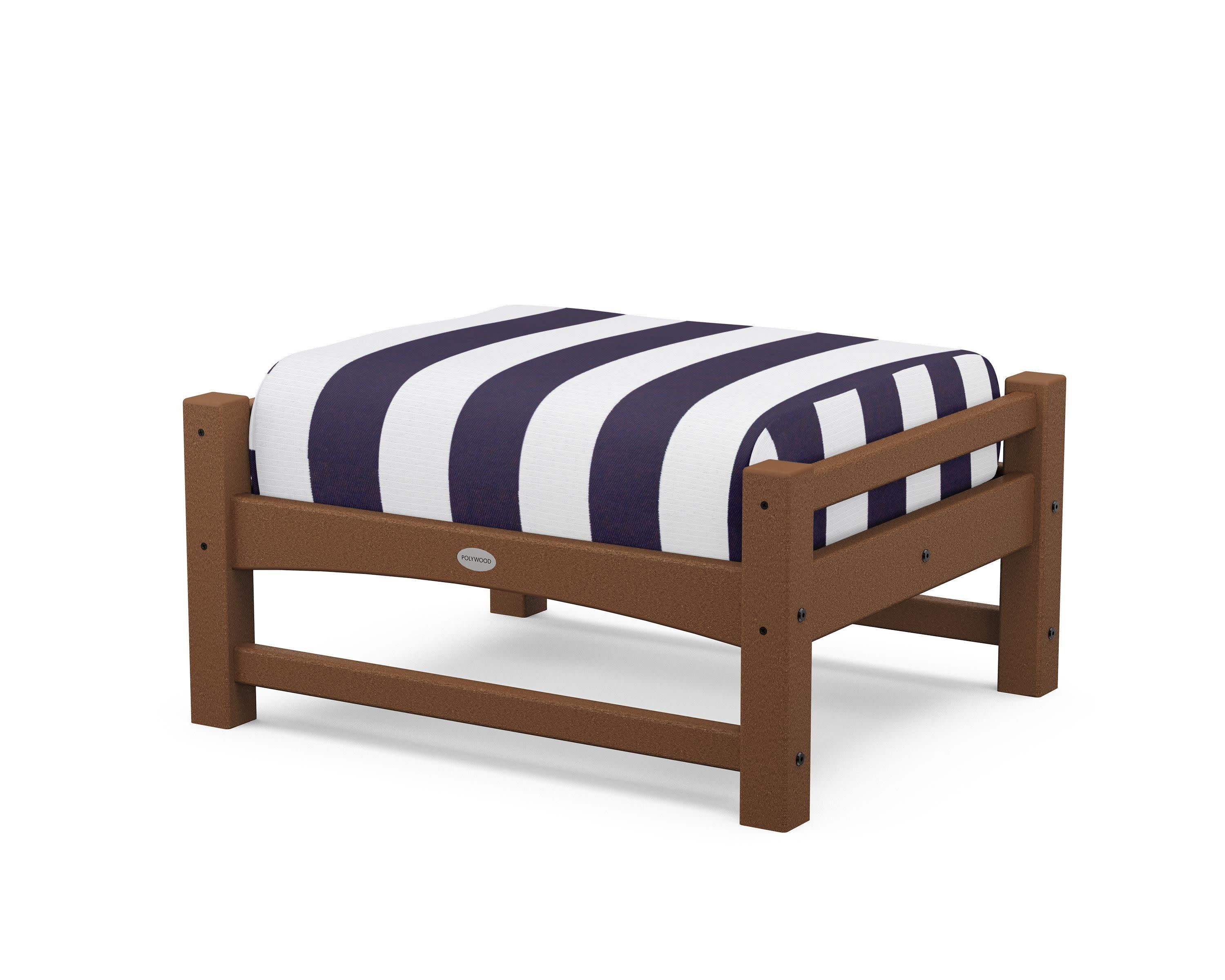 Club Ottoman in Teak / Cabana Stripe Navy
