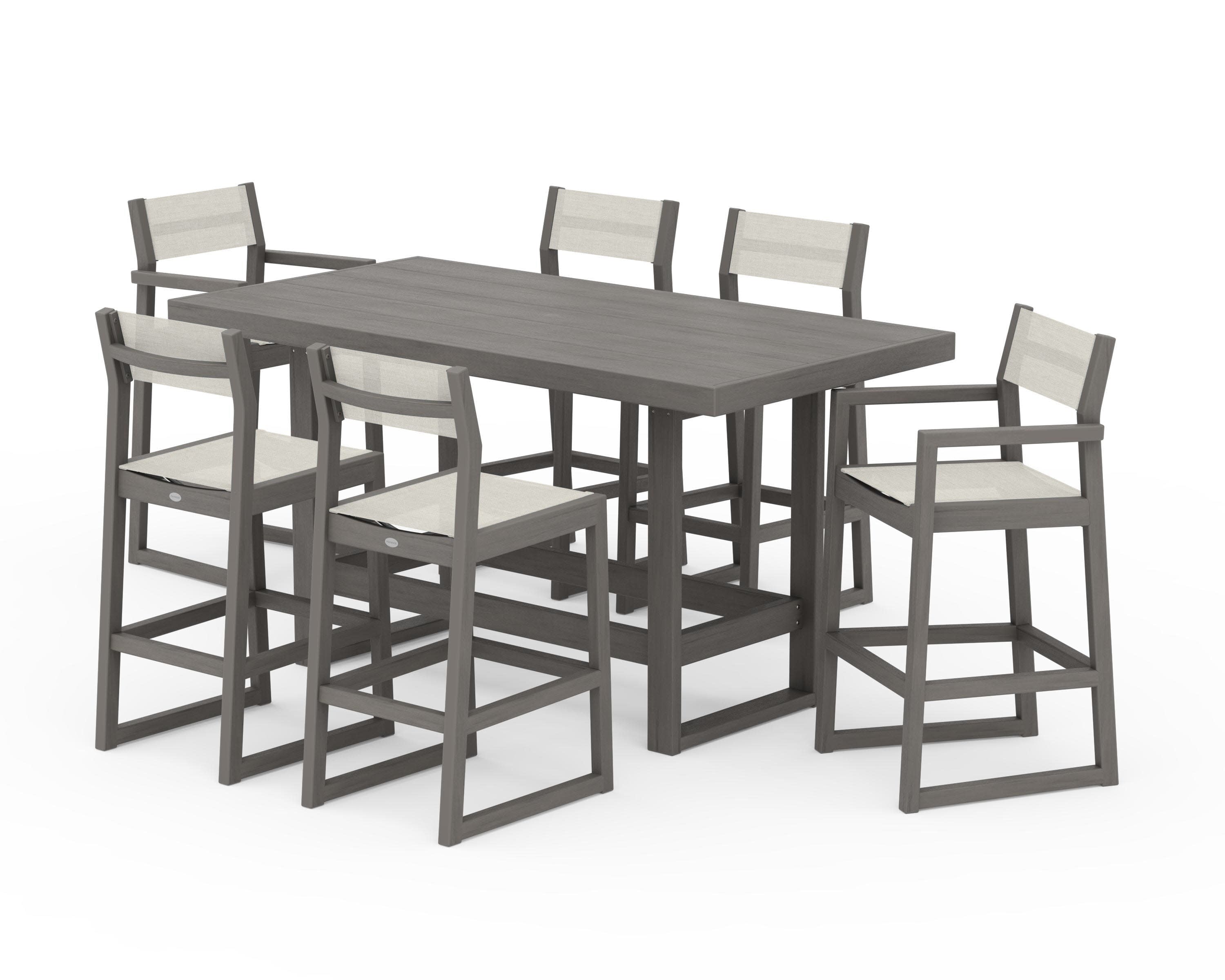 EDGE Sling 7-Piece Bar Table Set in Driftwood / Parchment Sling