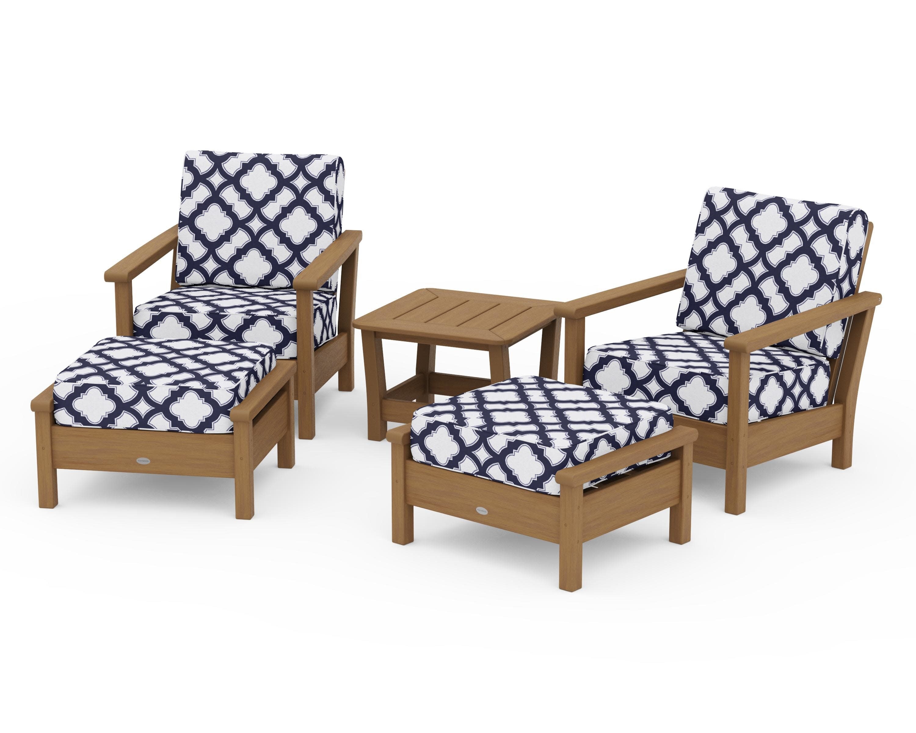 Harbour 5-Piece Deep Seating Chair Set in Natural / Trellis Navy