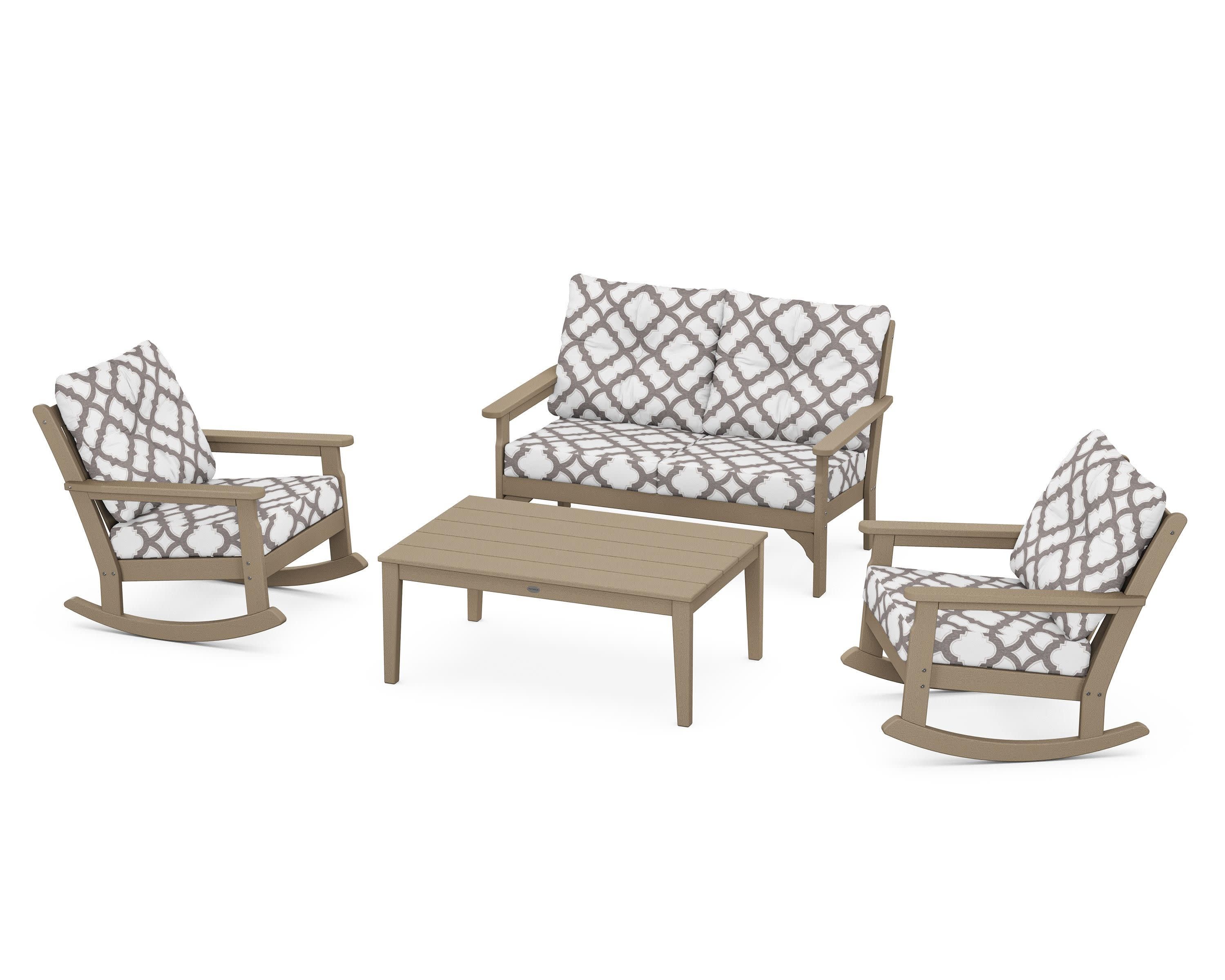 Vineyard 4-Piece Deep Seating Rocking Chair Set in Vintage Sahara / Trellis Grey Mist