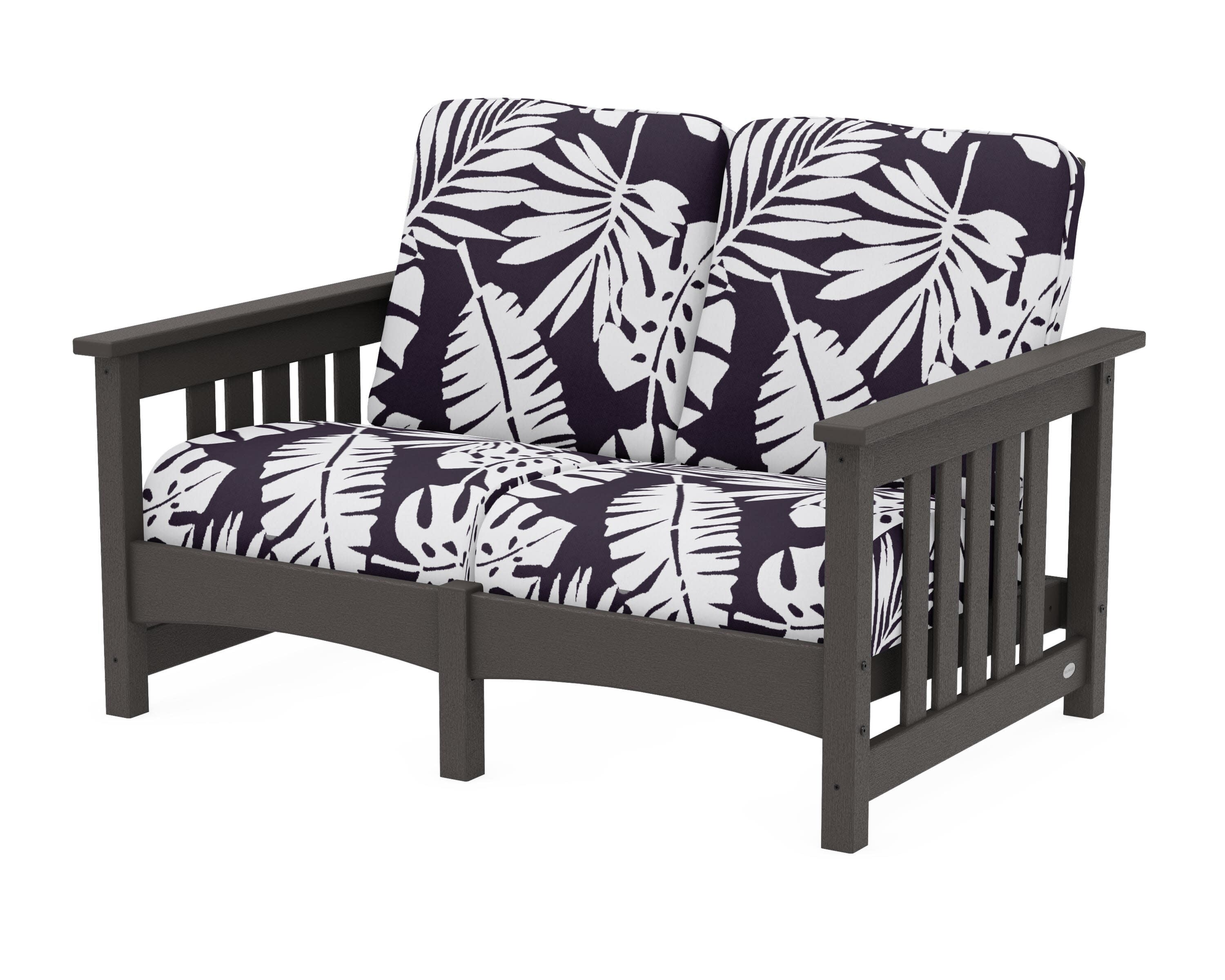 Club Mission Loveseat in Vintage Coffee / Leaf Navy