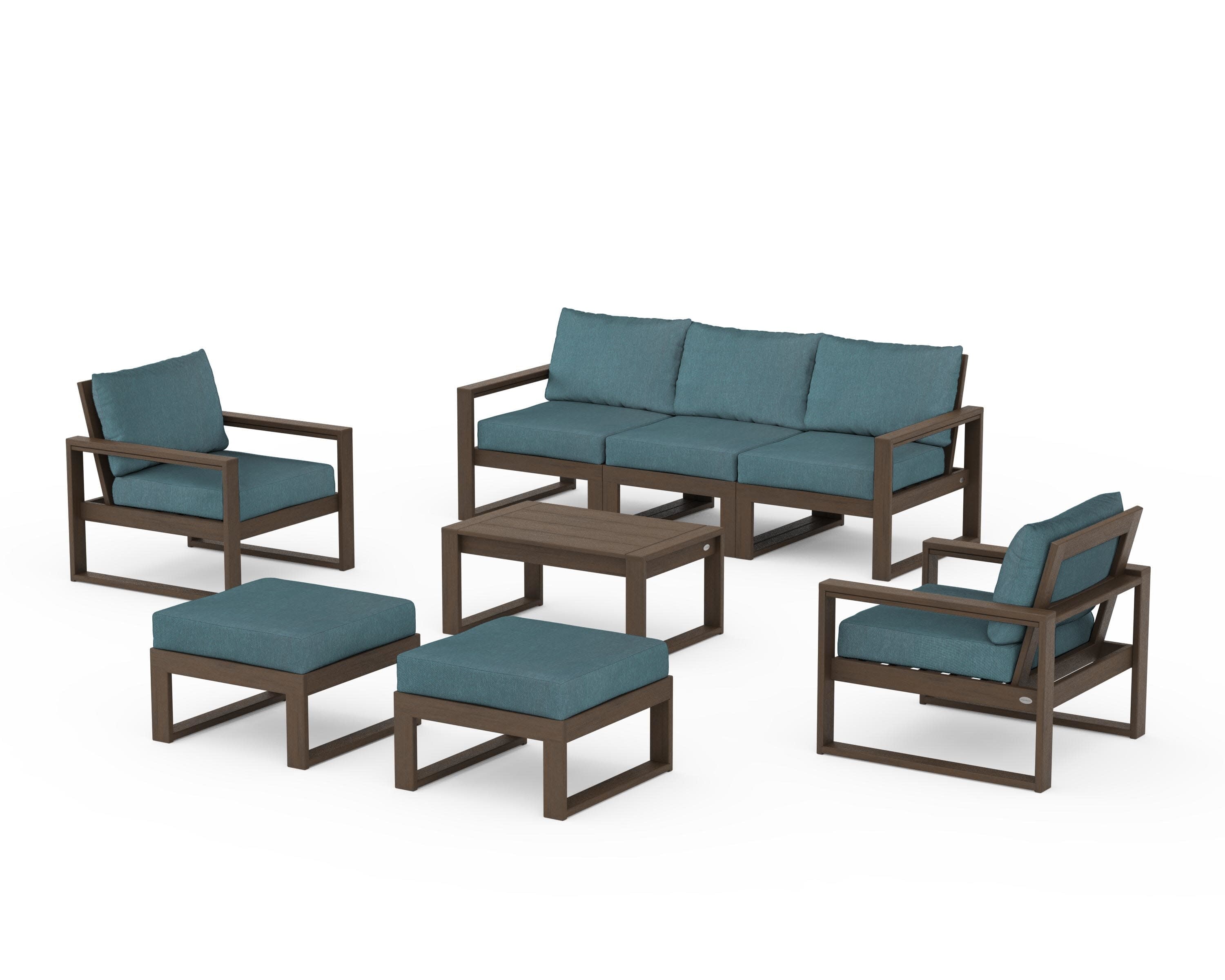EDGE Sectional 8-Piece Lounge Sofa Set in Kona / Ocean Teal