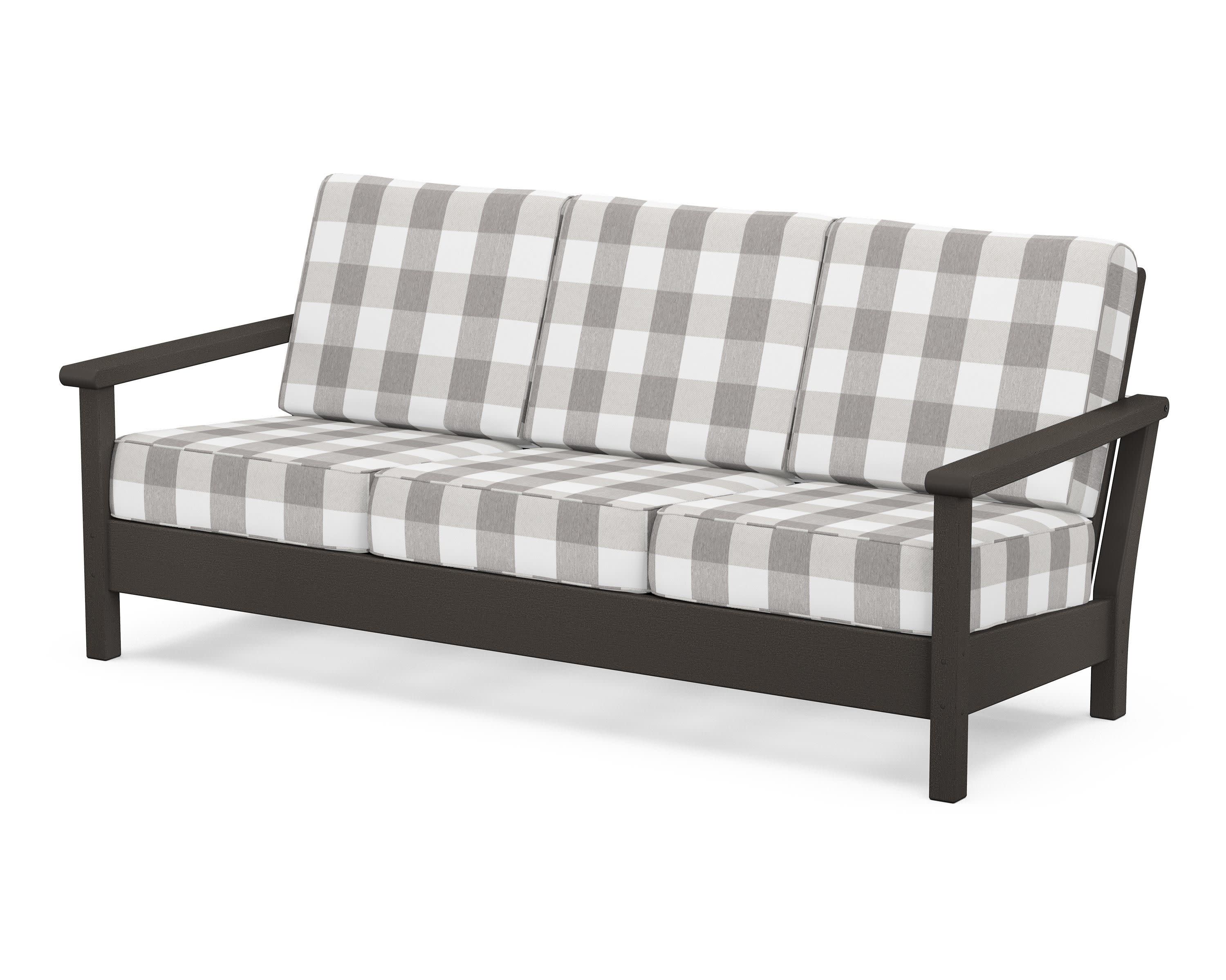 Harbour Deep Seating Sofa in Vintage Coffee / Buffalo Plaid Grey Mist