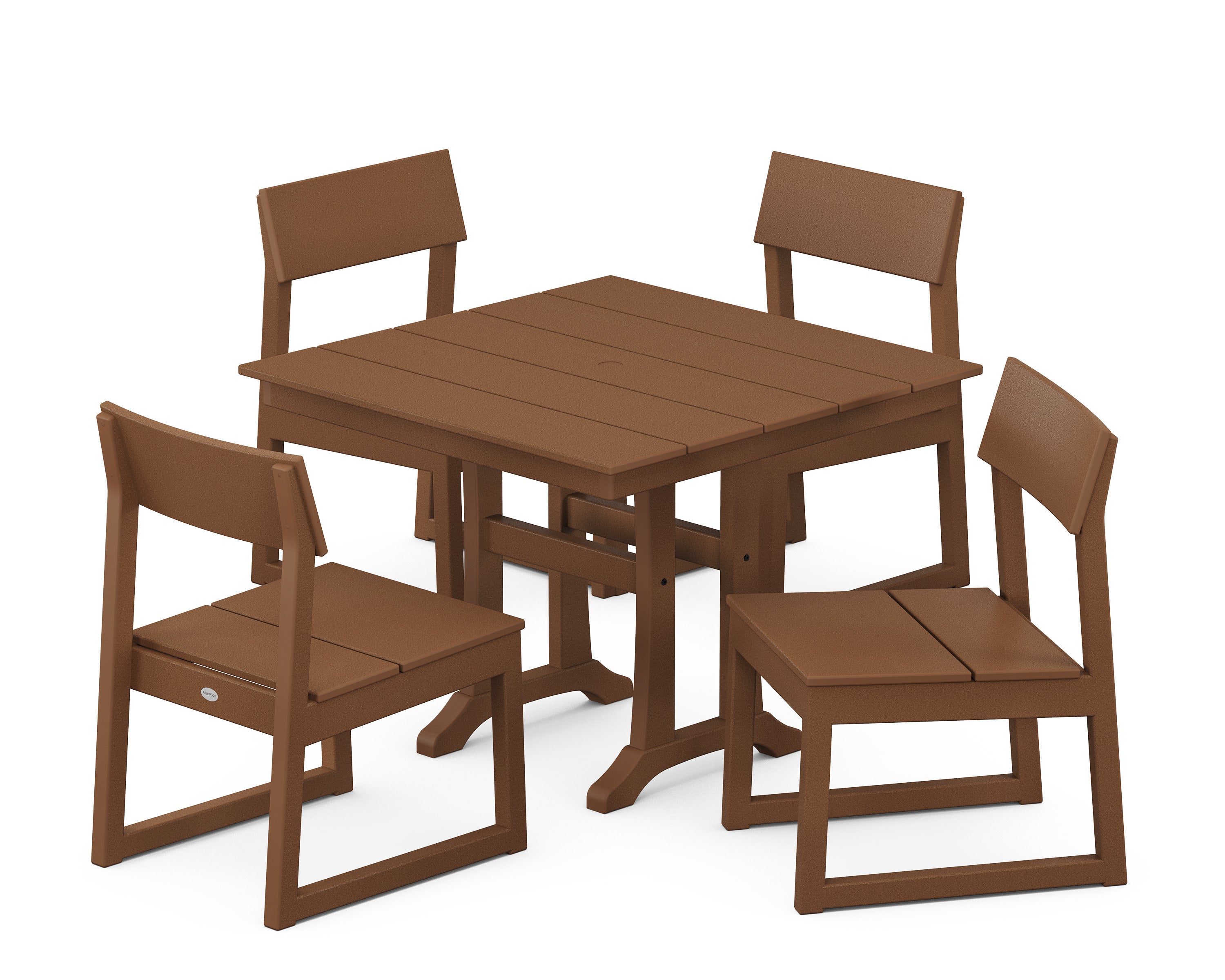 EDGE 5-Piece Farmhouse Trestle Side Chair Dining Set in Teak