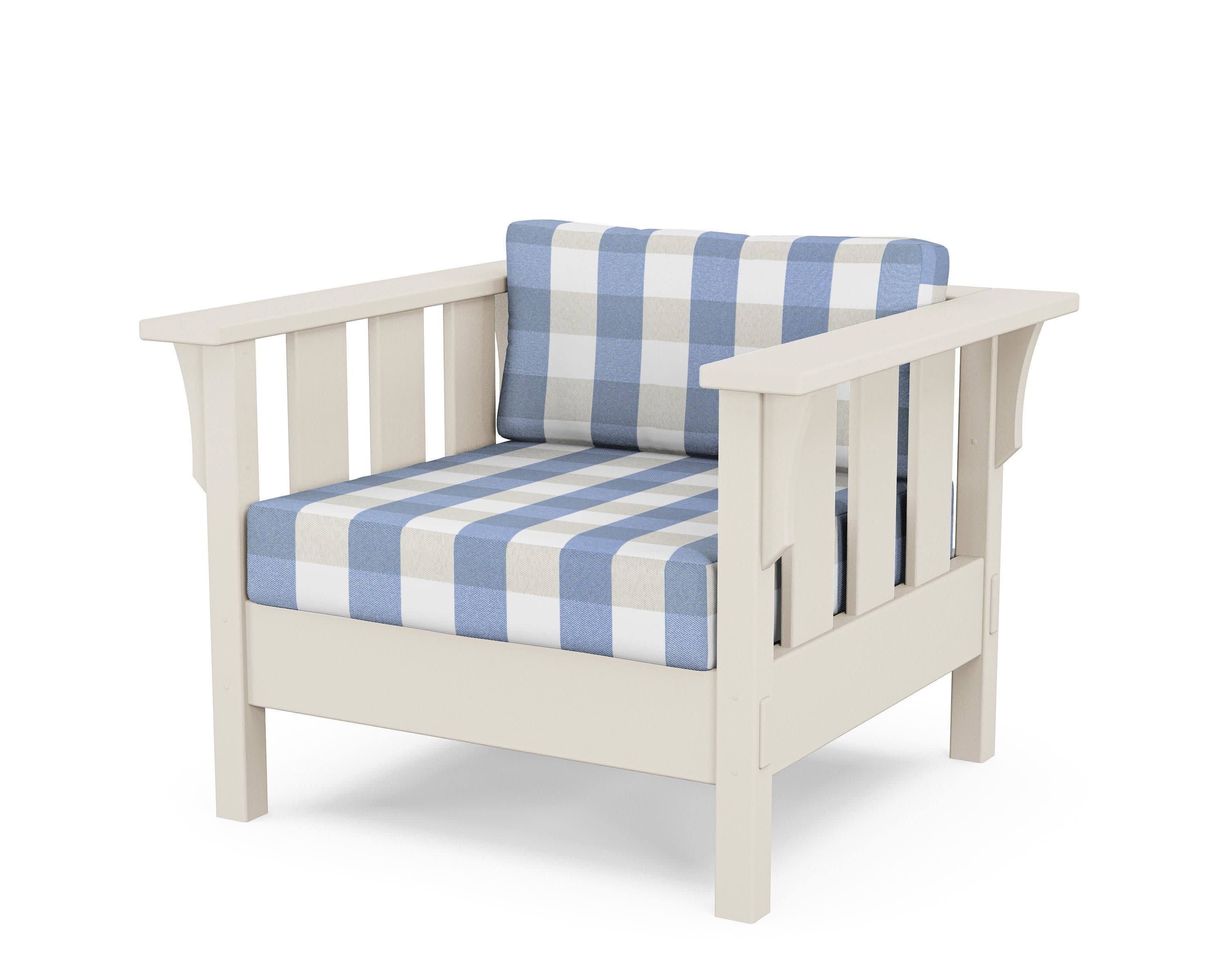 Acadia Deep Seating Chair in Sand / Buffalo Plaid Sky Blue