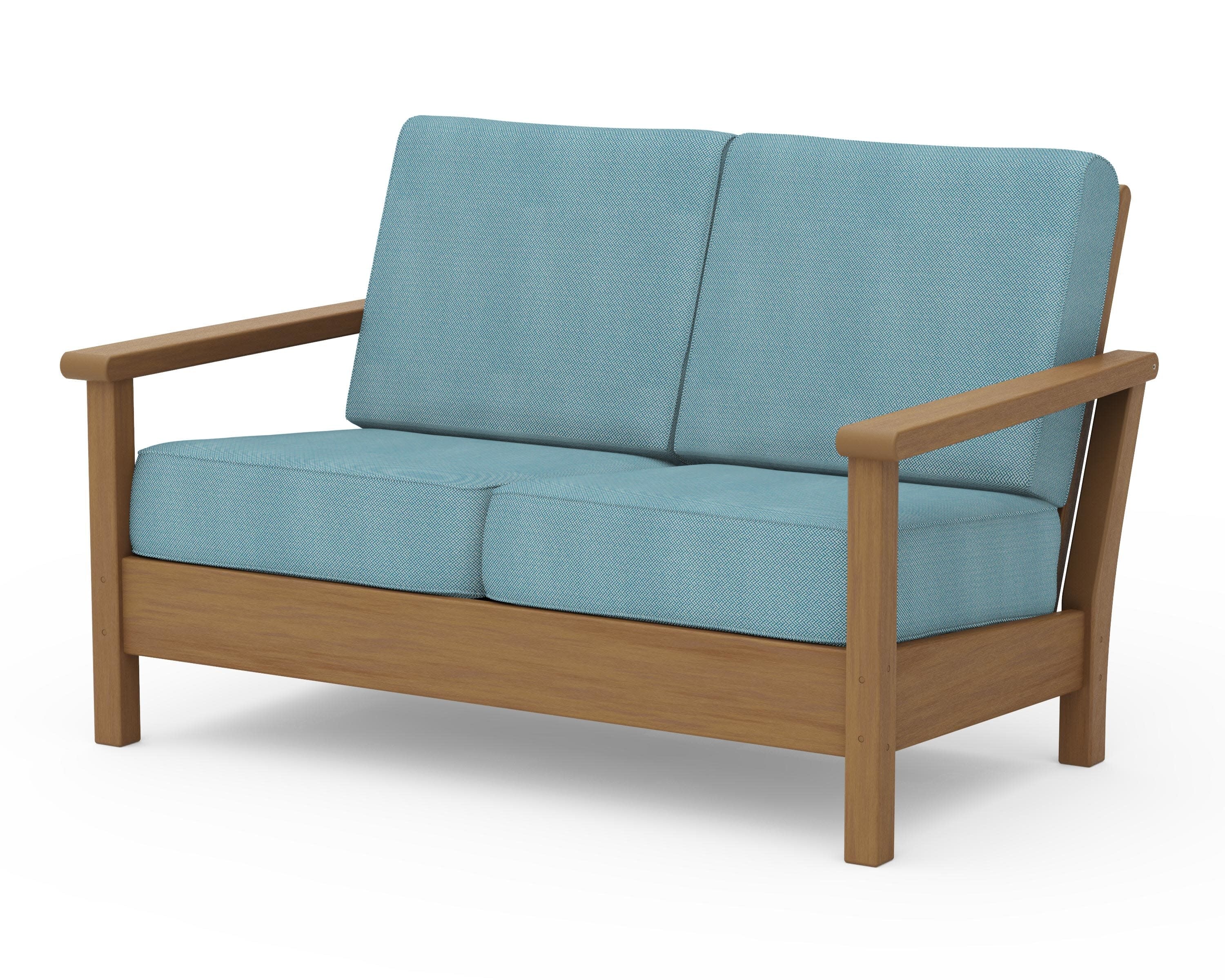 Harbour Deep Seating Loveseat in Natural / Lattice Sky Blue