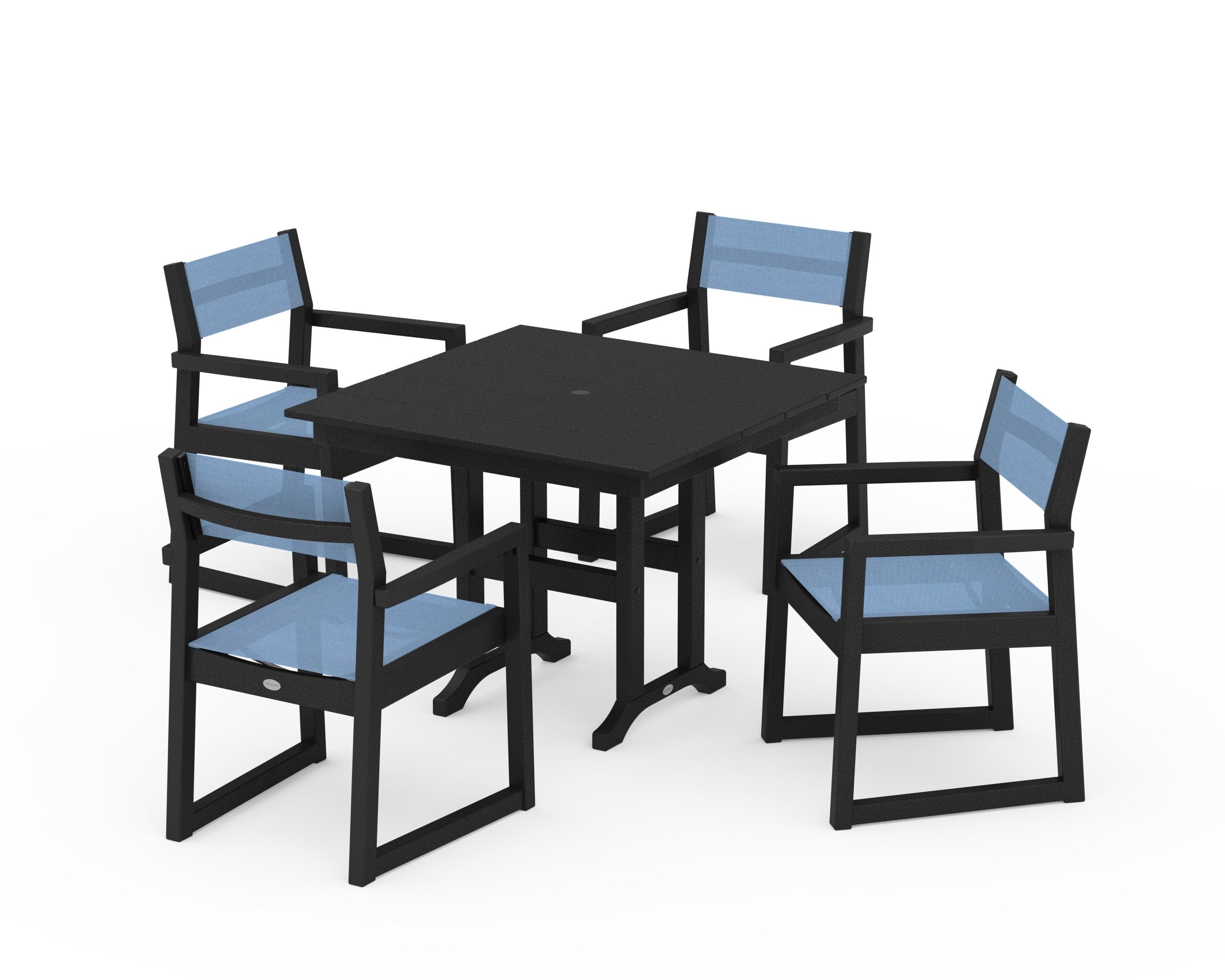 EDGE Sling Arm Chair 5-Piece Farmhouse Dining Set in Black / Poolside Sling
