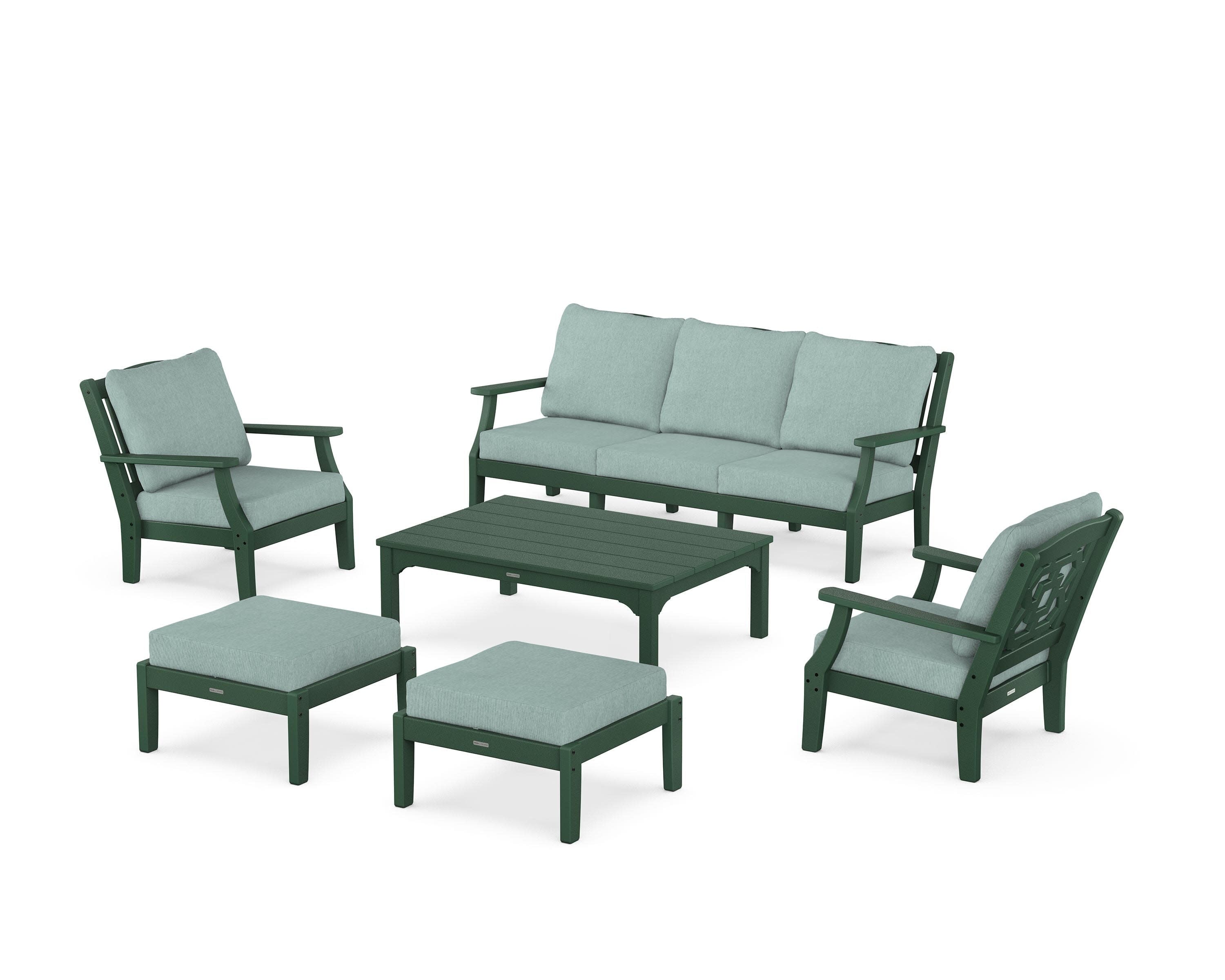 Chinoiserie 6-Piece Lounge Sofa Set in Green / Glacier Spa