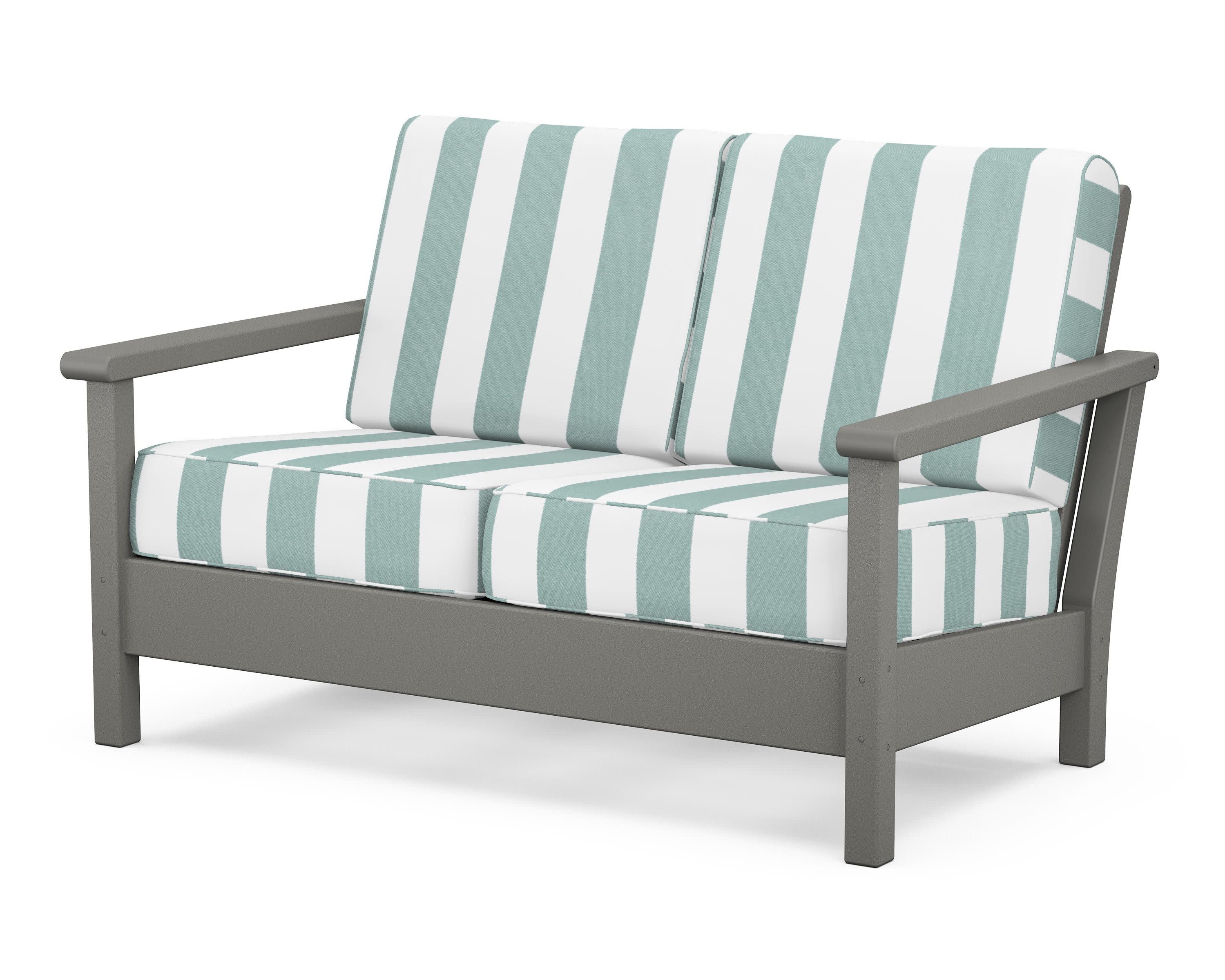 Harbour Deep Seating Loveseat in Slate Grey / Cabana Stripe Glacier Spa